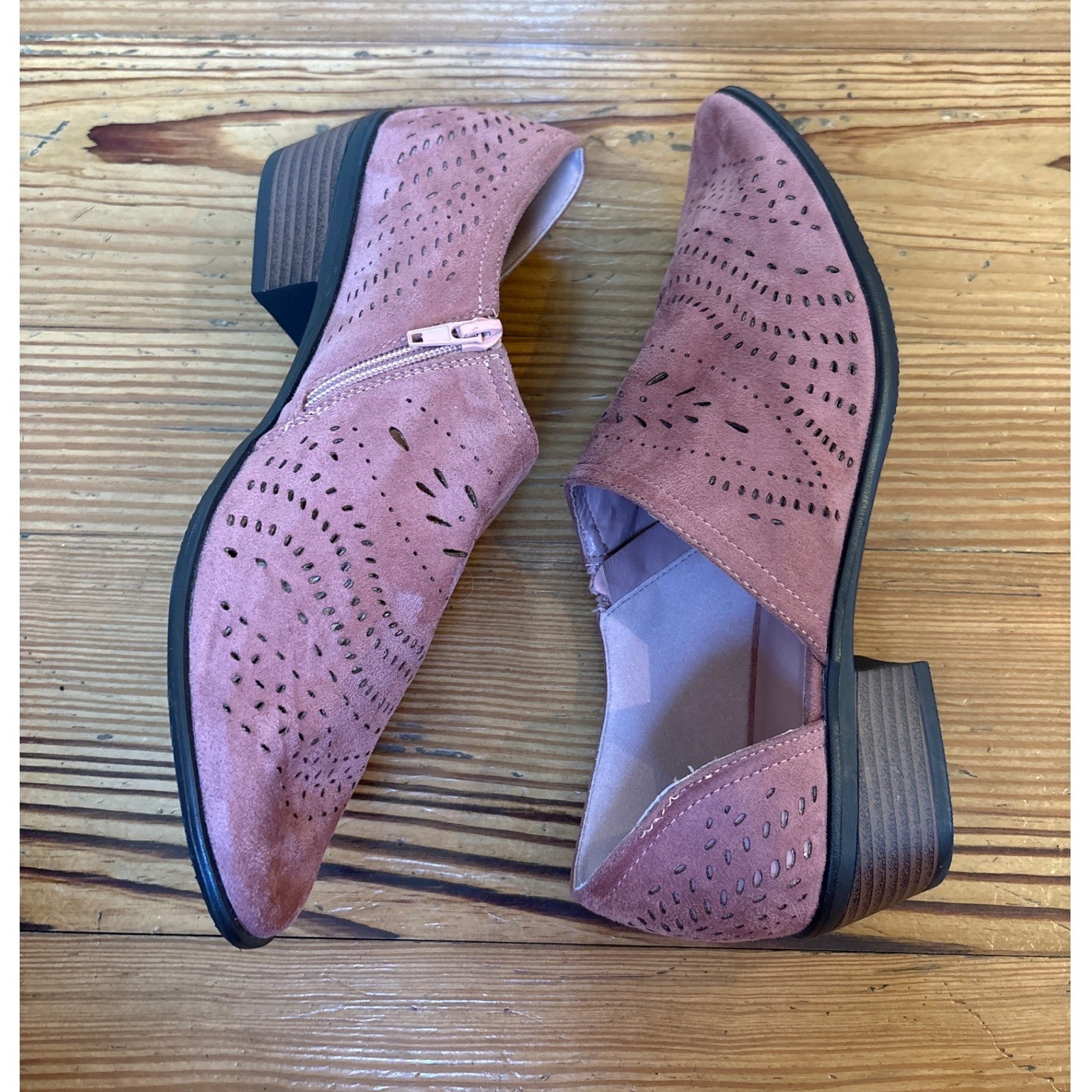 Ankle Booties Women Mauve Rose Perforated Laser Cut Boho SIZE 40