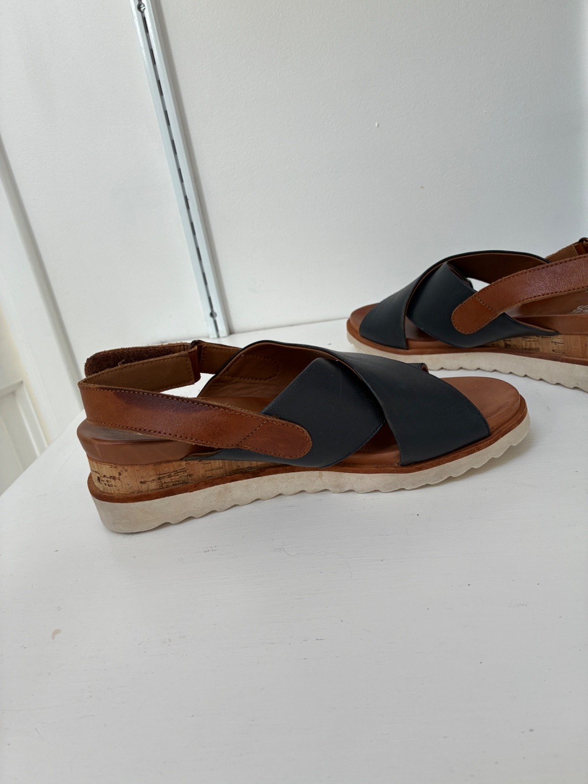 Ara Wedge Sandals Valencia Wedge Leather Navy Blue Sandals Nautical US 7.5 EU38