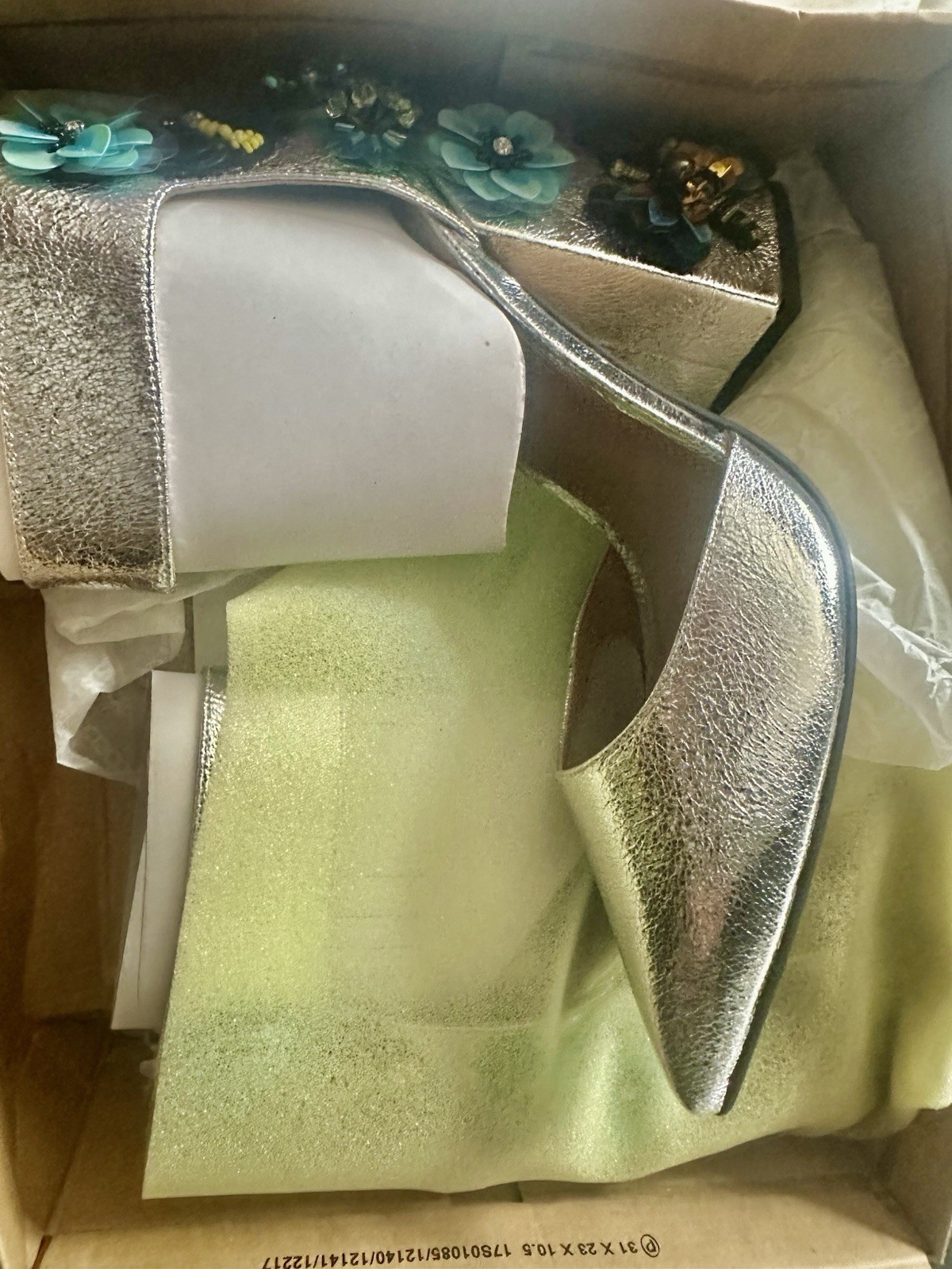 Silver Sequin 3D Flowers & Bees Embellished Ankle Wedding PROM VINTAGE NEVER WOR