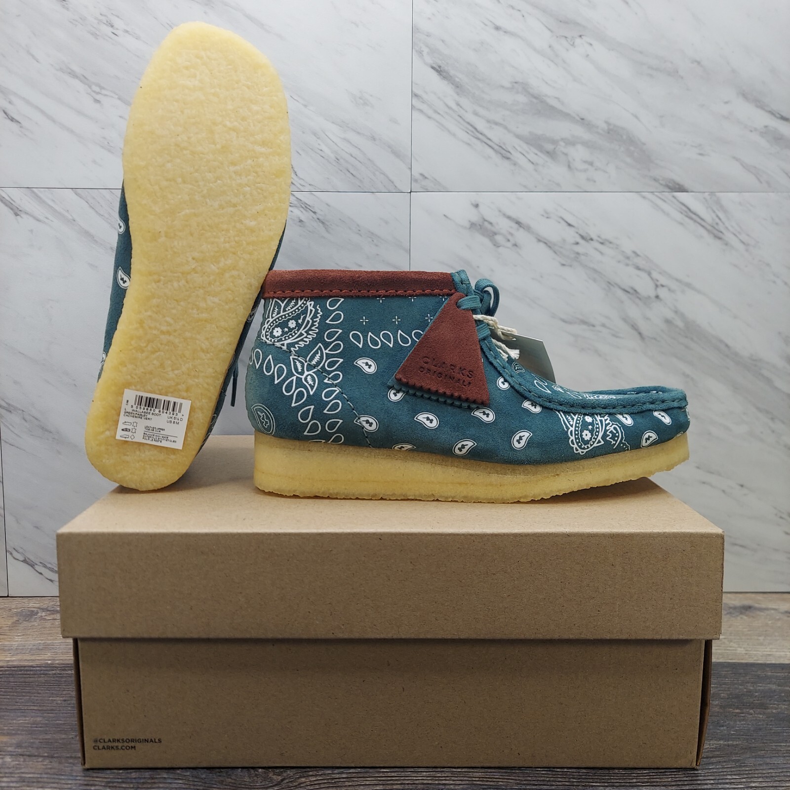Clarks Originals Wallabee Leather Shoes Green Paisley 68743 Women’s Size 6