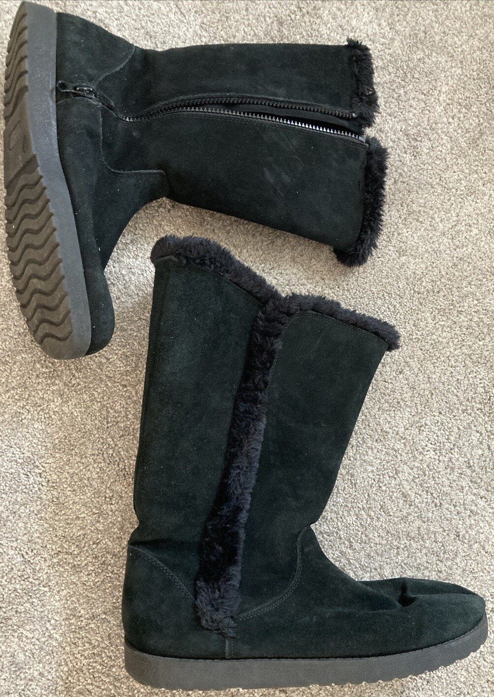 Black Target Wmns Sz 11 Faux Fur Lining Suede Winter Fall Snow Boots Booties