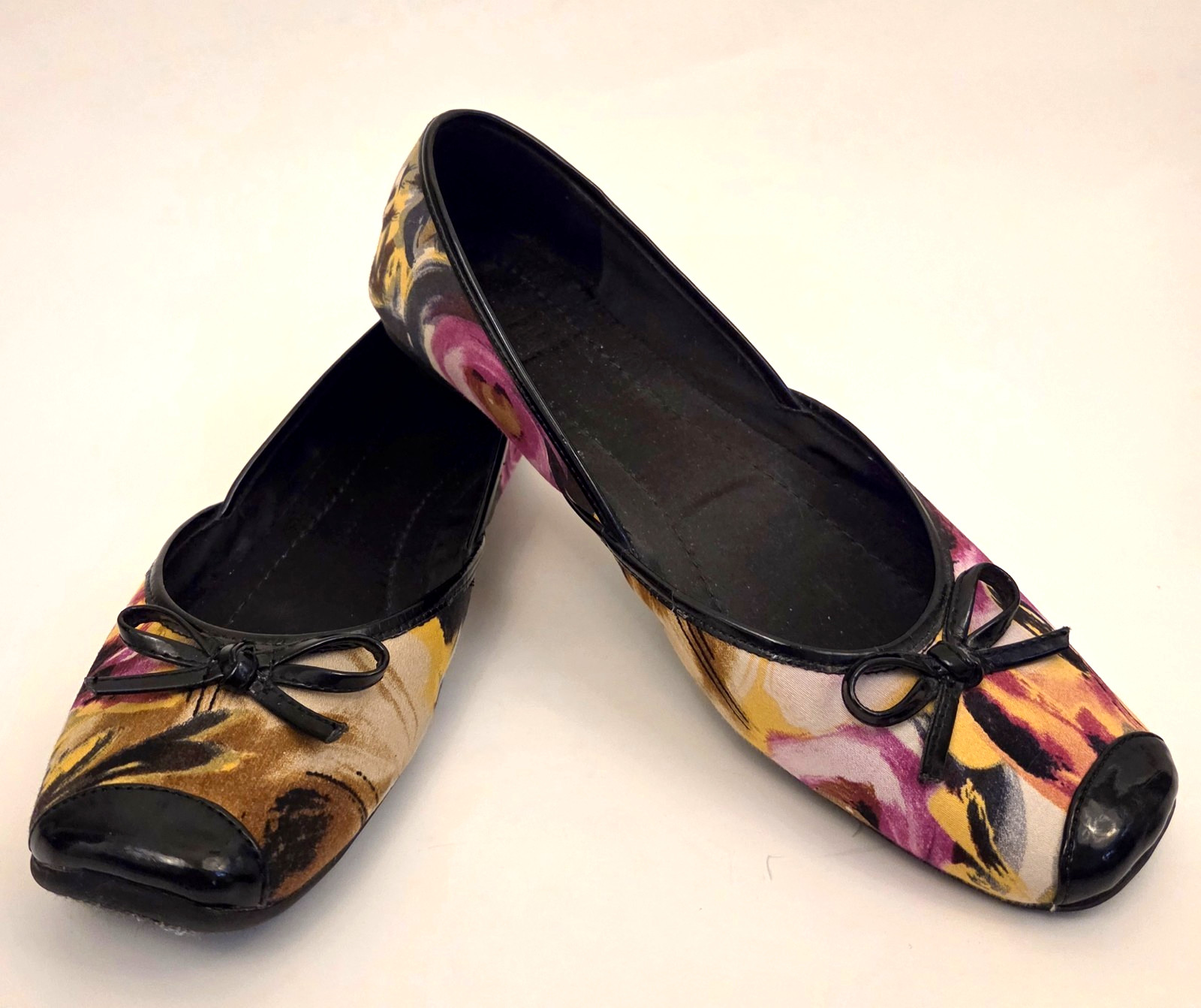 Sam & Libby Ballet Flats Floral Patened Leather Cap Toe Bow Size 8 Boho Classic