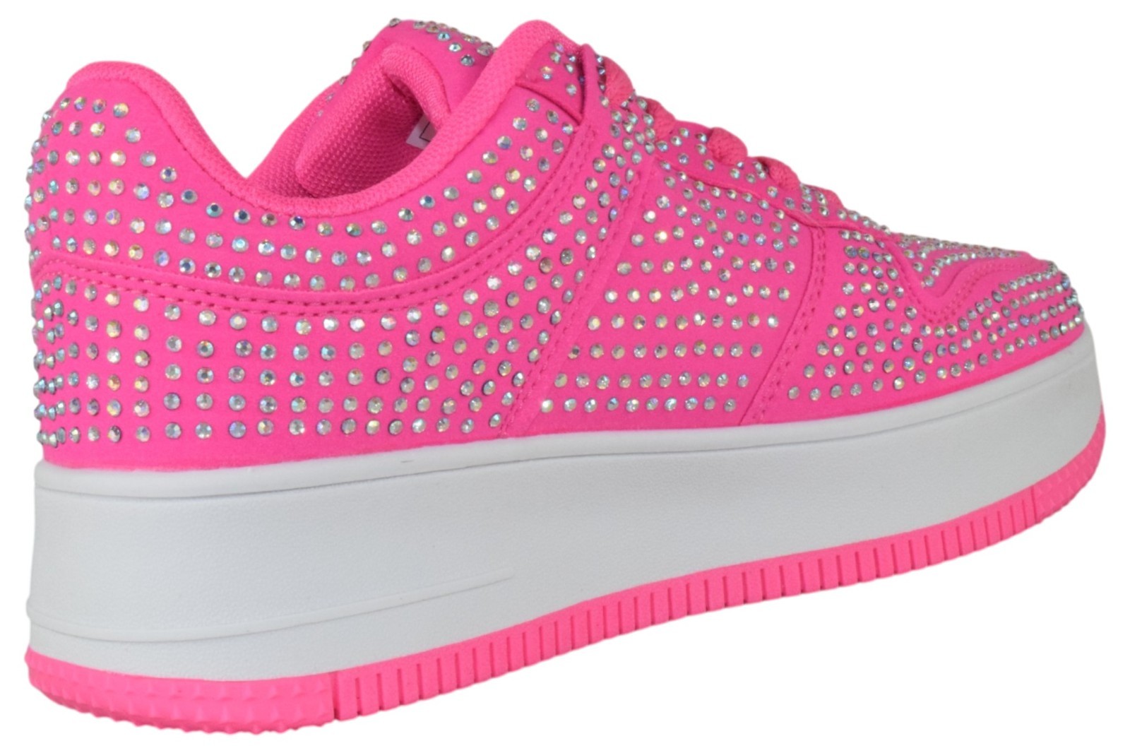 Berness Rhinestone Platform Women Sneakers Glitter Lace Up Tennis Eden Hot Pink