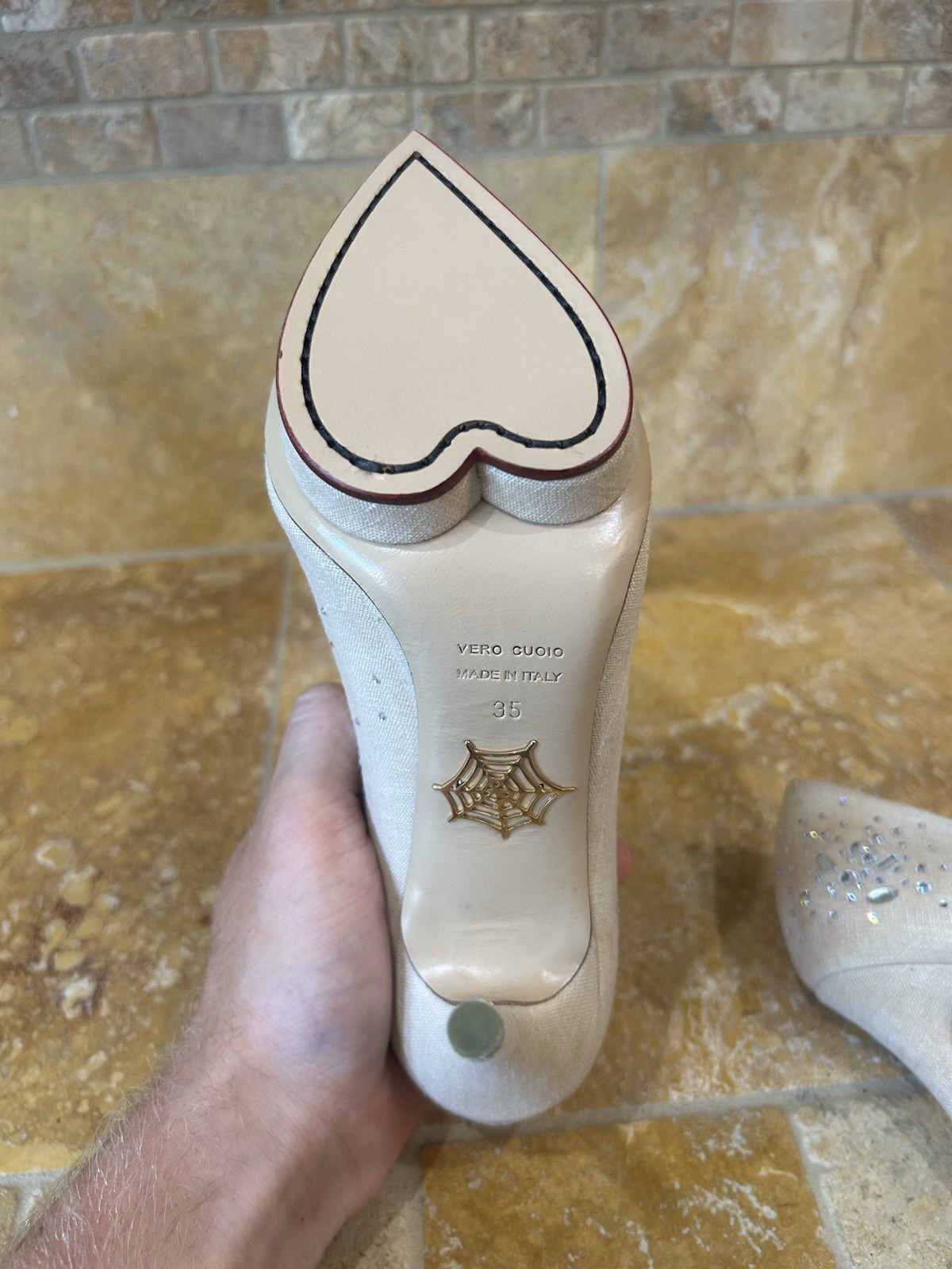 Charlotte Olympia Ivory Rhinestone Pointed Toe Stiletto Pumps Slip On 4.5