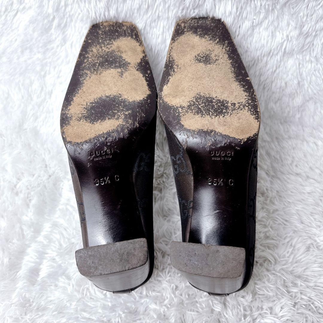 Rare GUCCI GG Pattern Brown Square Toe Heels Shoes 35.5 C 22.5cm US 5.5