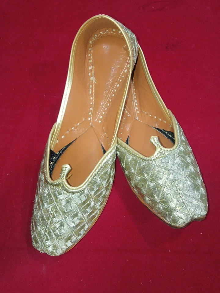 Women Jutties Shoes Punjabi Indian Slip On Flat Silver Womens Leather US 5.5-6.5