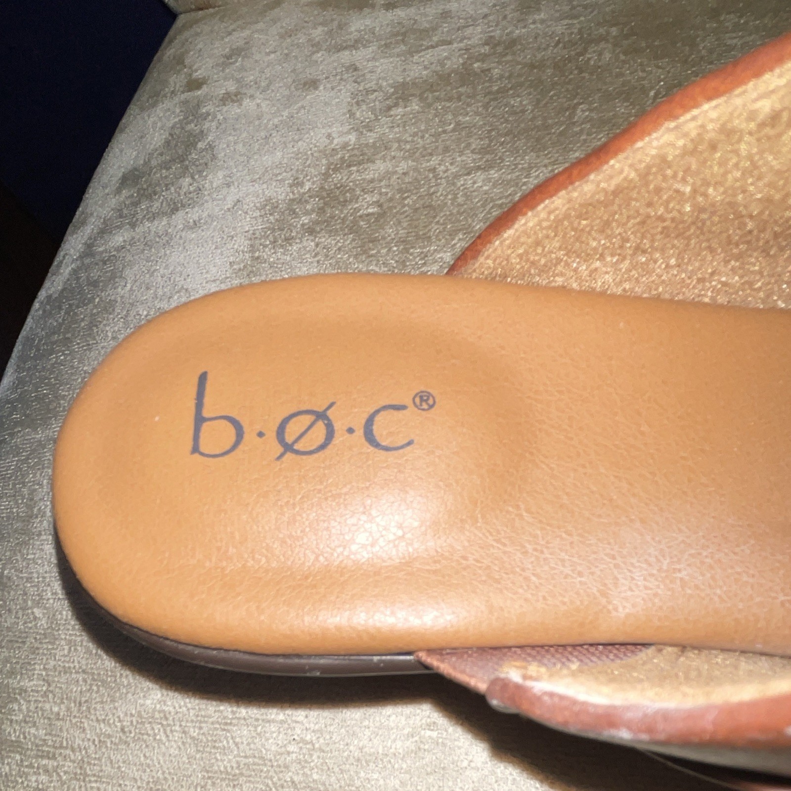 b.o.c Womens Brown Faux Leather Round Toe Slip-On Buckle Mule Heels 9.5