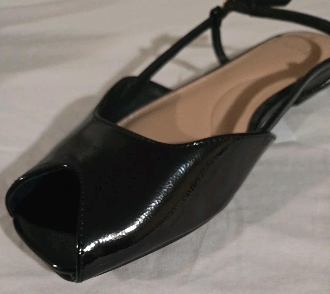 NWT Time and Tru Women’s Peep Toe Slingback Flats – Black / Bone / MultipleSizes