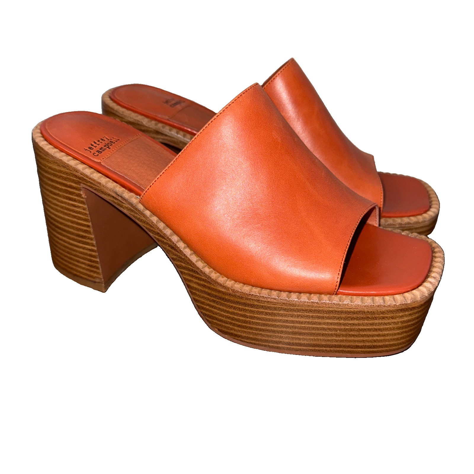 Jeffrey Campbell Anthropologie Orange Platform Concert Mule Sandals 9.5 Leather