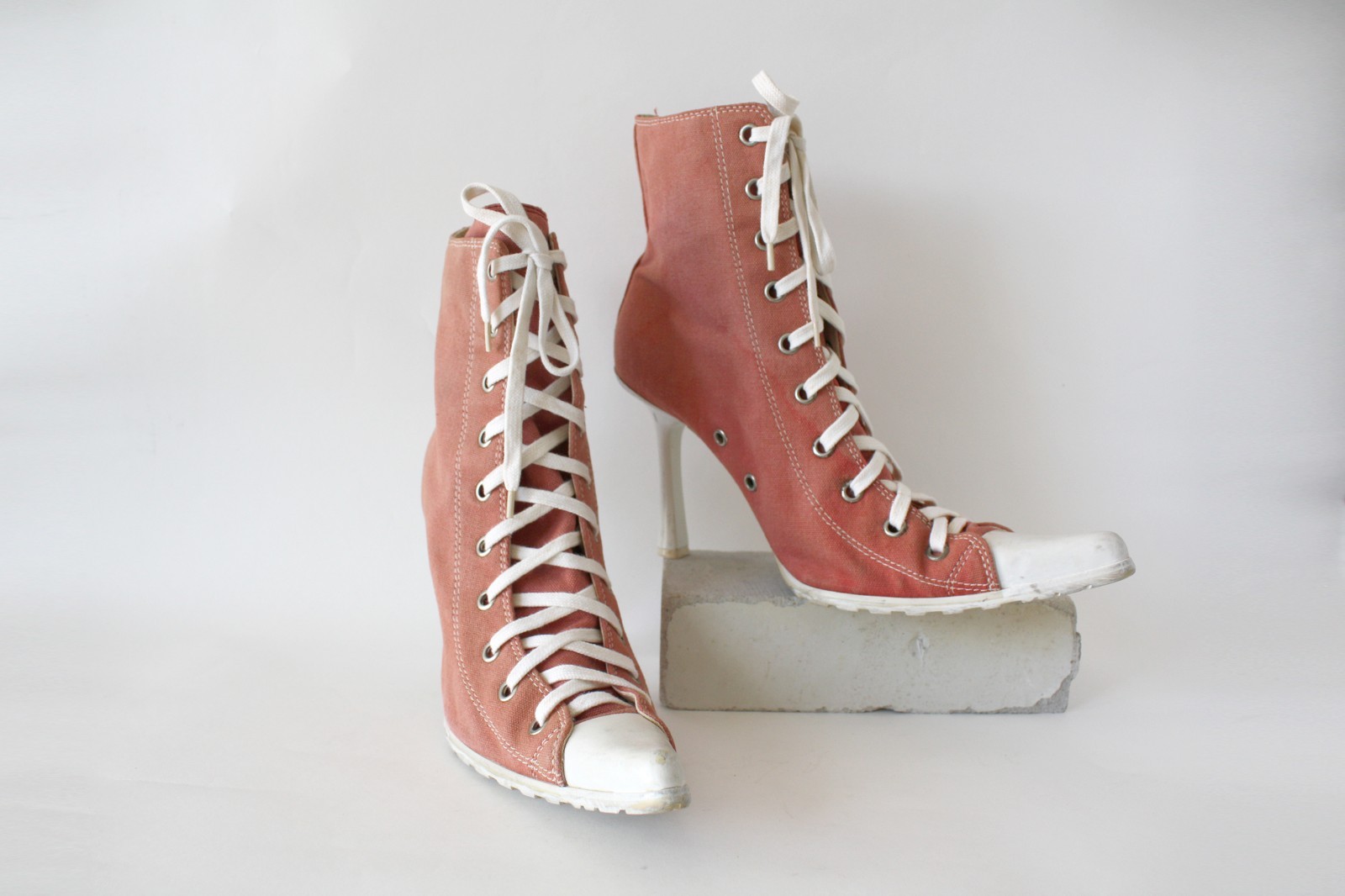 Stiletto Heel Vintage Y2K Mega Pointed Toe Lace Up Sneaker Pumps Heeled Boots
