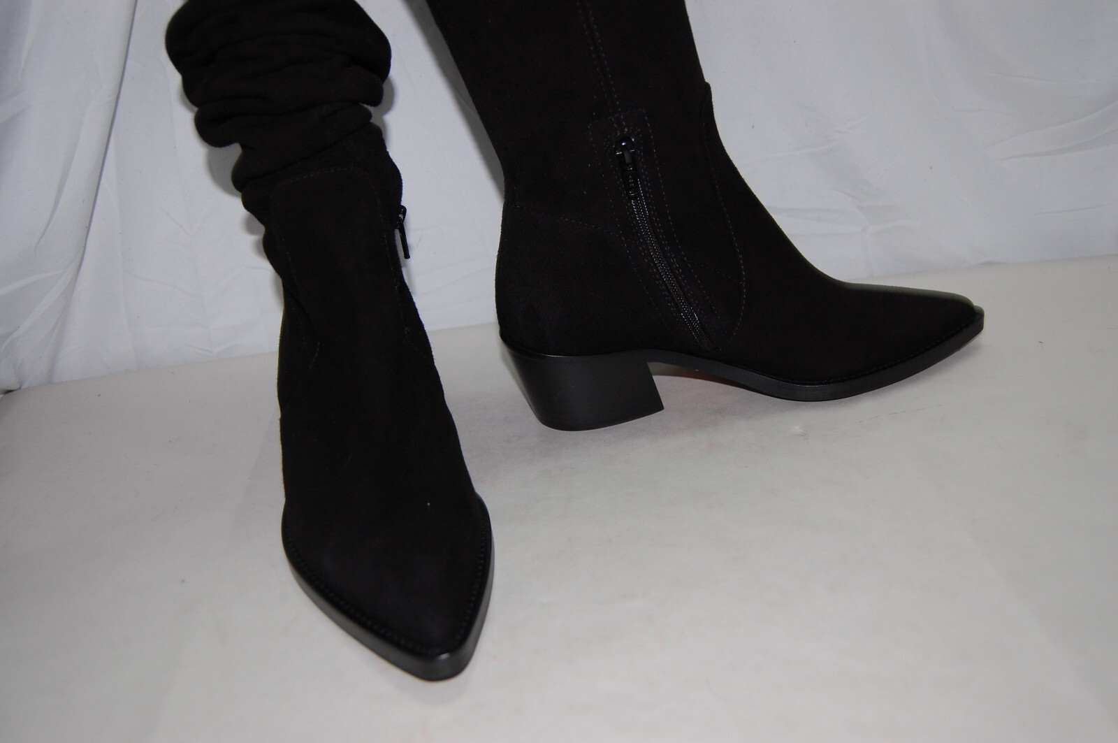 38/US8❤️ITALY VIA ROMA Black Suede Slouch Over The Knee High Heels Boots ITALY