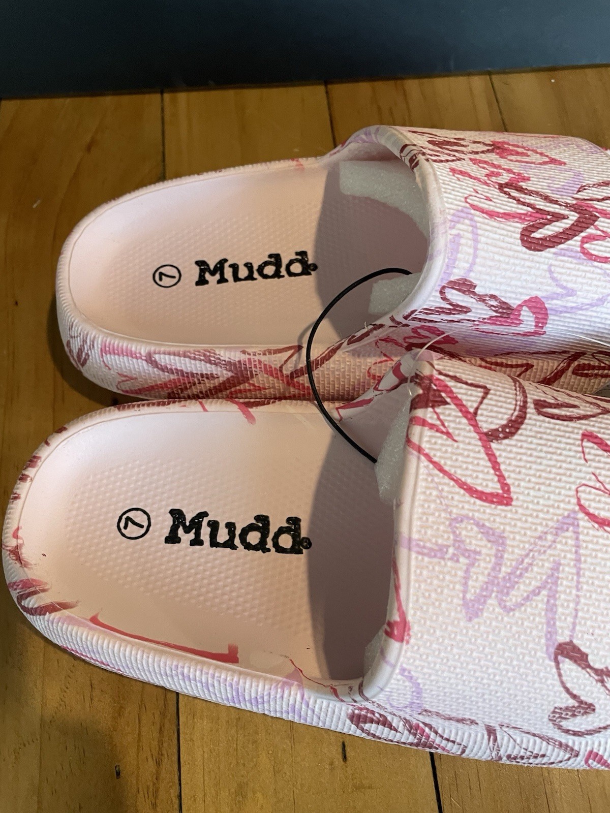 Mudd Girls Slide Sandals Size 7 Pink Heart Print Pool Slides New With Tags