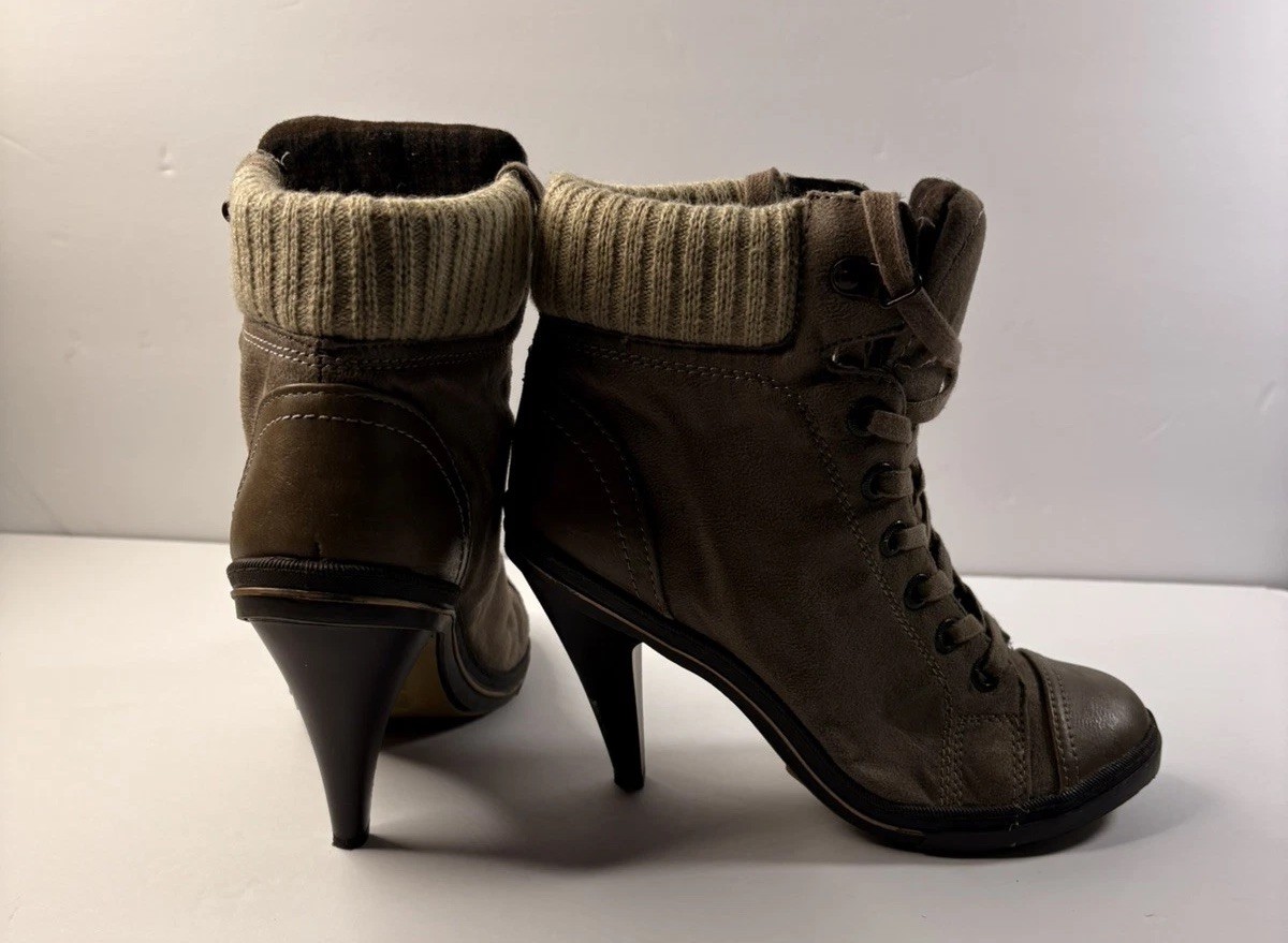 Womens Heels Lace Up Ankle Boots High Heel party Bootie Shoes Brownish Gray 7.5
