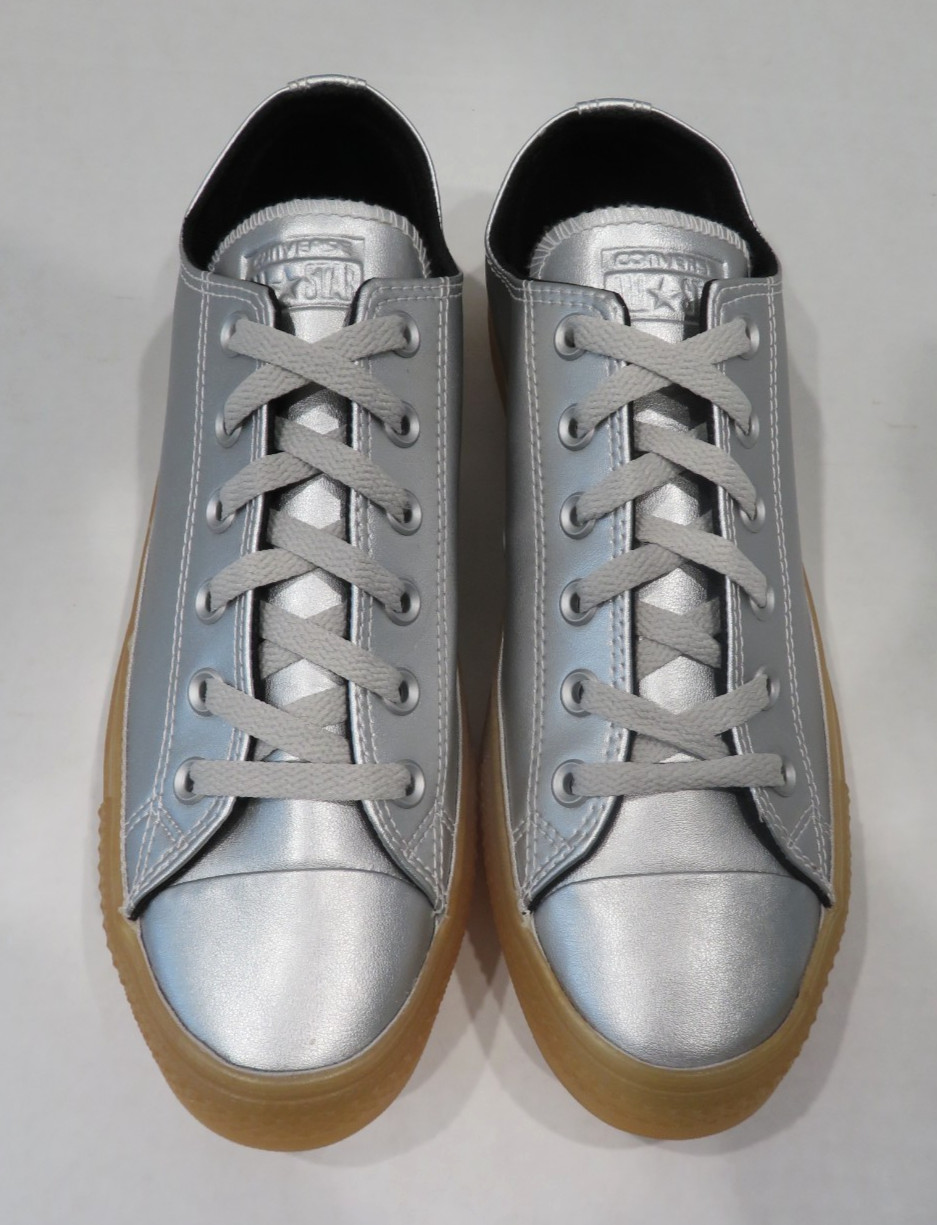 Converse Unisex Metallic Silver All Star Low-Top Sneakers, Men’s 8 Women’s 10