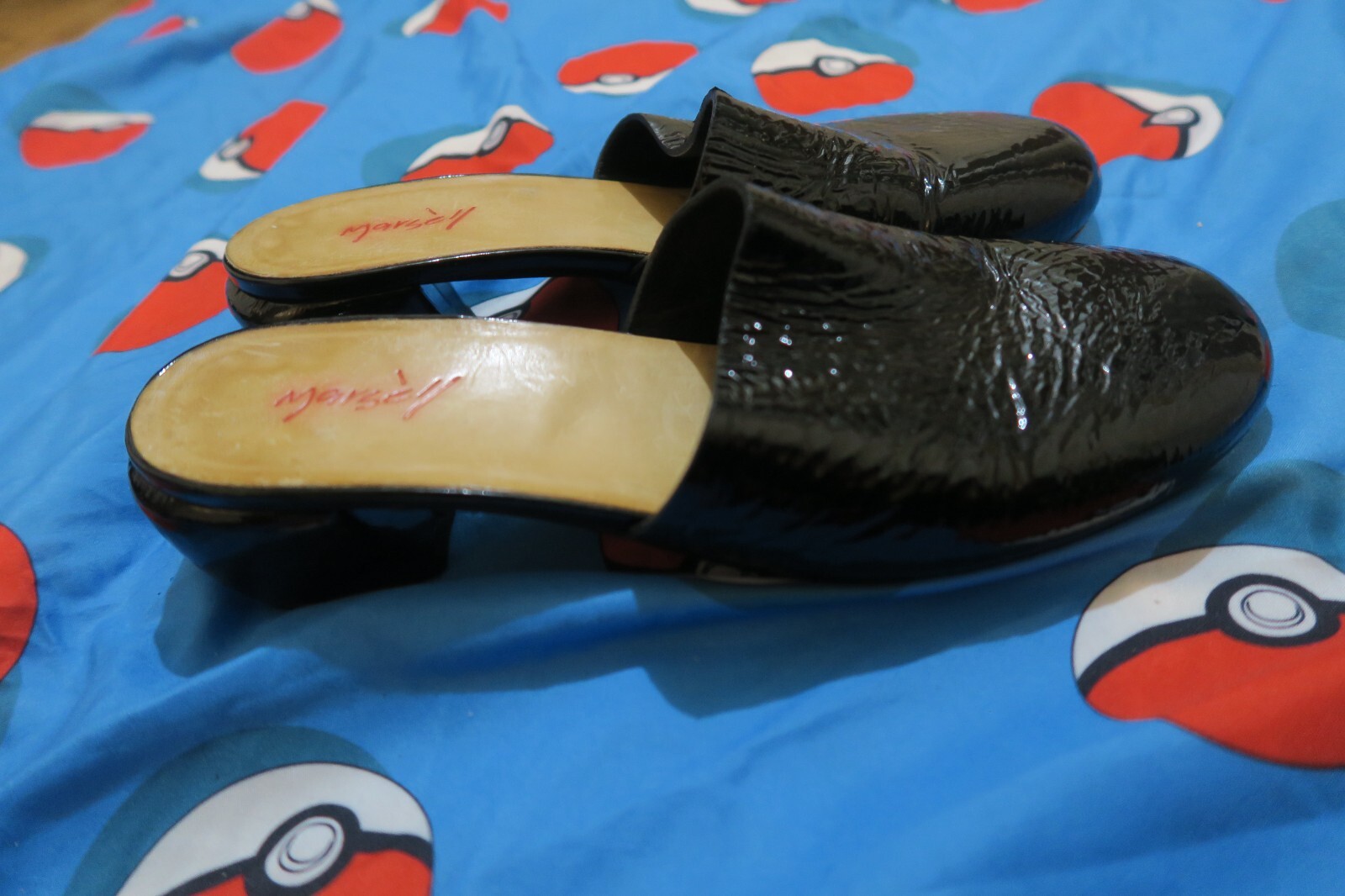 Marsell Sabot Patent Leather Mules Block Heel Nespoletta Black Size IT 38 US 7.5