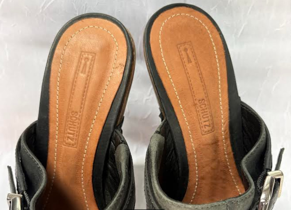 Schultz Platform High Heel Clog Mule, Black Leather, Size 37 (US 7)