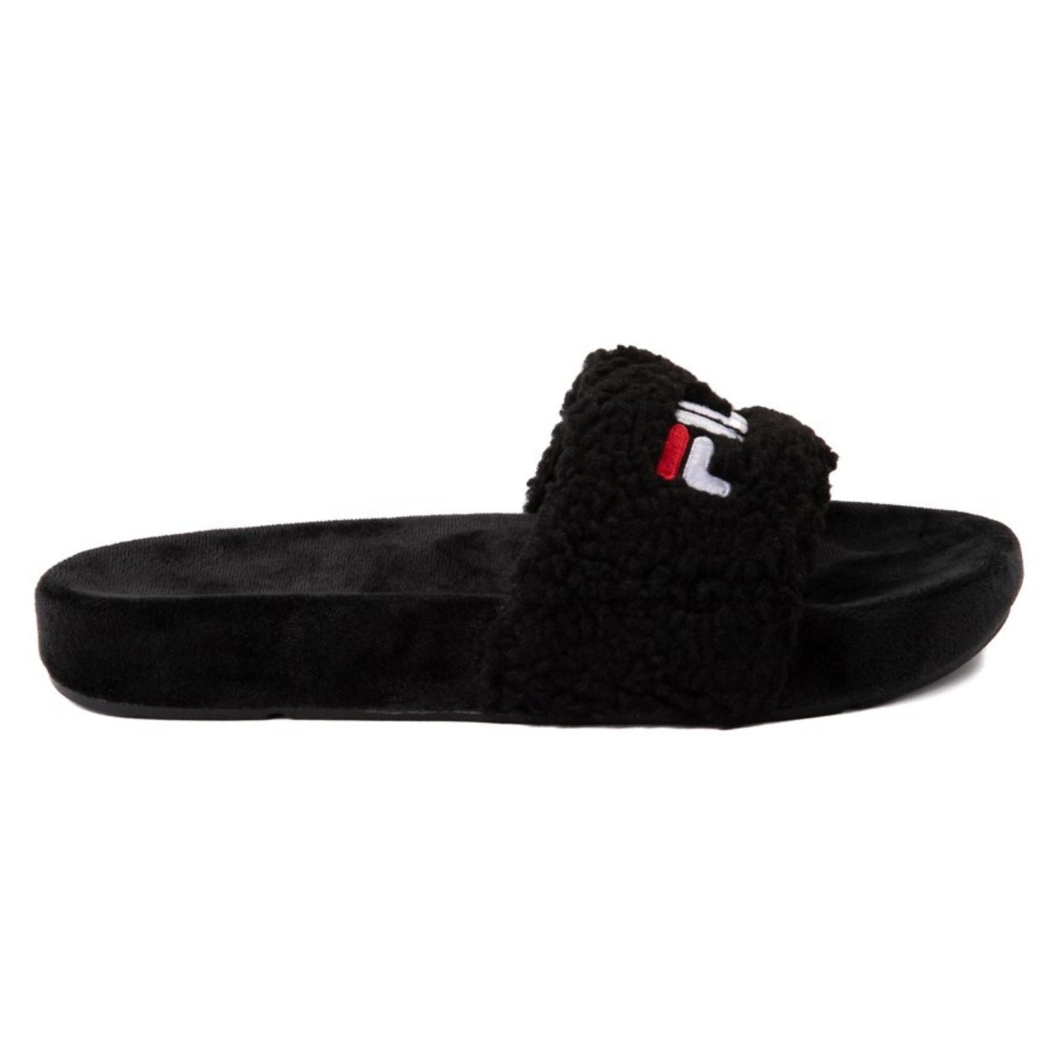 Fila Women’s Fuzzy Drifter Slide Sandal BLACK-Red-White Size 7, 8, 9, 10, New