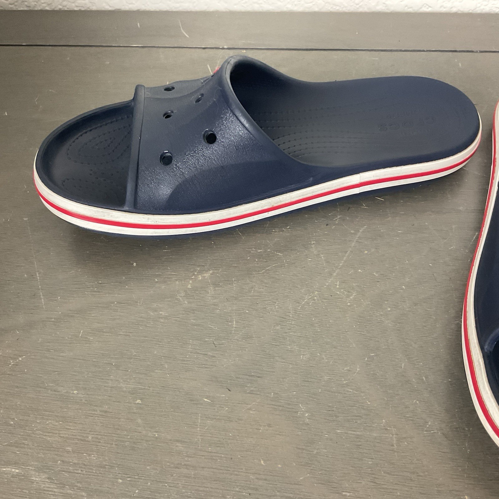 Crocs Slides Navy Blue With Red/White Bayaband Comfort Slip On Shoes US Sz 8/10