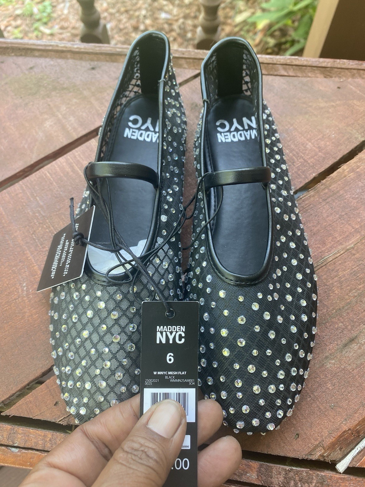 Madden NYC Black Mesh Rhinestone Mary Jane Round Toe Flats Women’s US 6