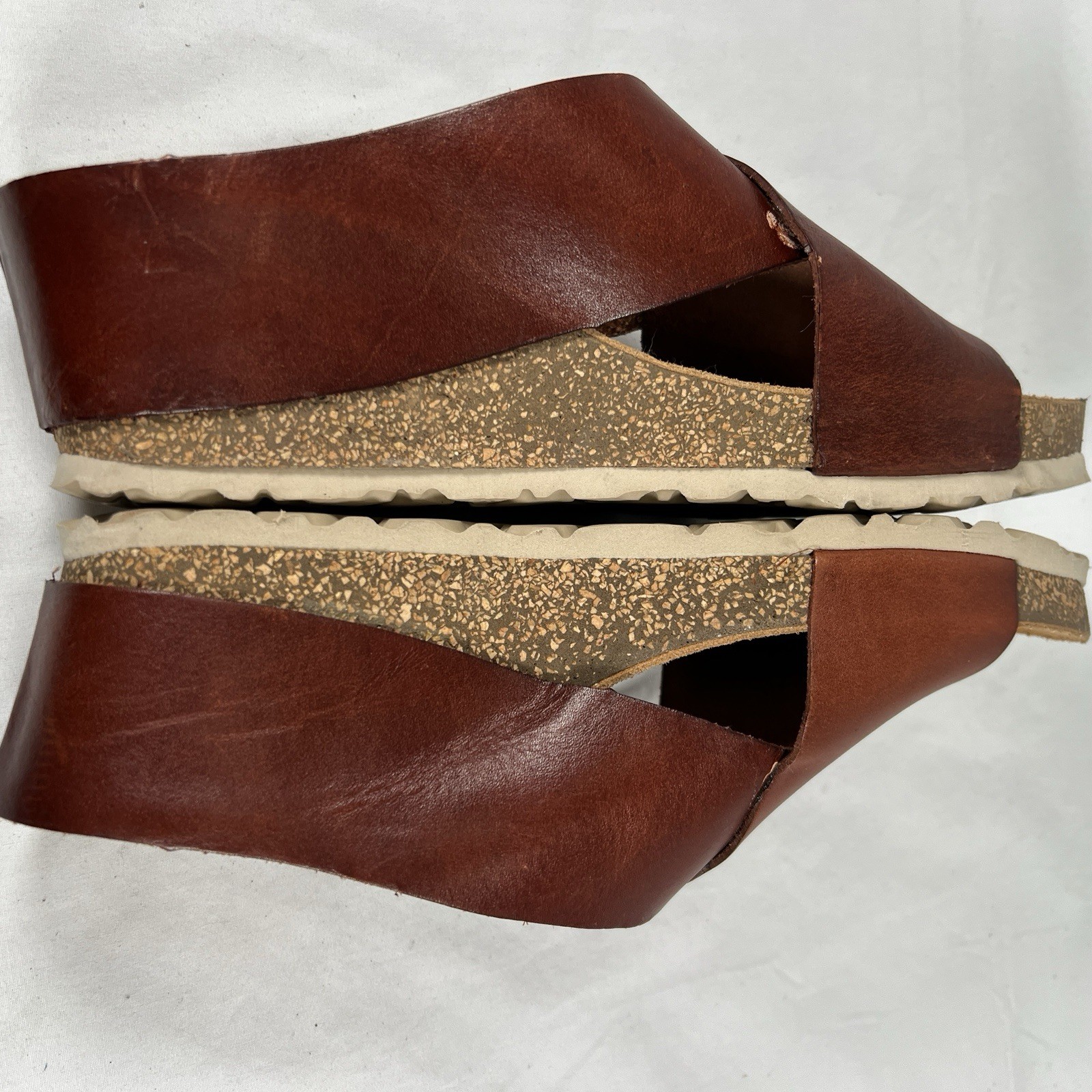 Yokono Spain Brown Leather Platform Slide Sandals Sz. 8 Minimalist Boho