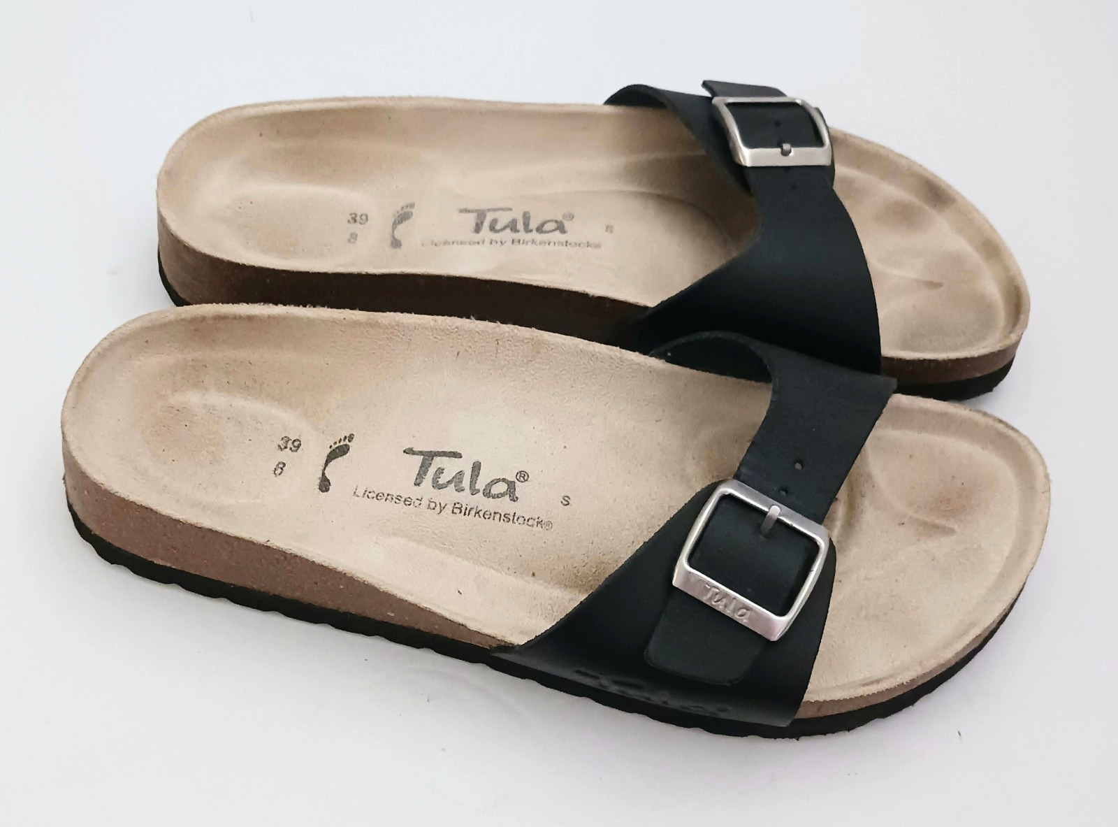 Tula Birkenstock Madrid Blk Birko Flor Single Strap Silver Buckle EU 39 8-8.5 N