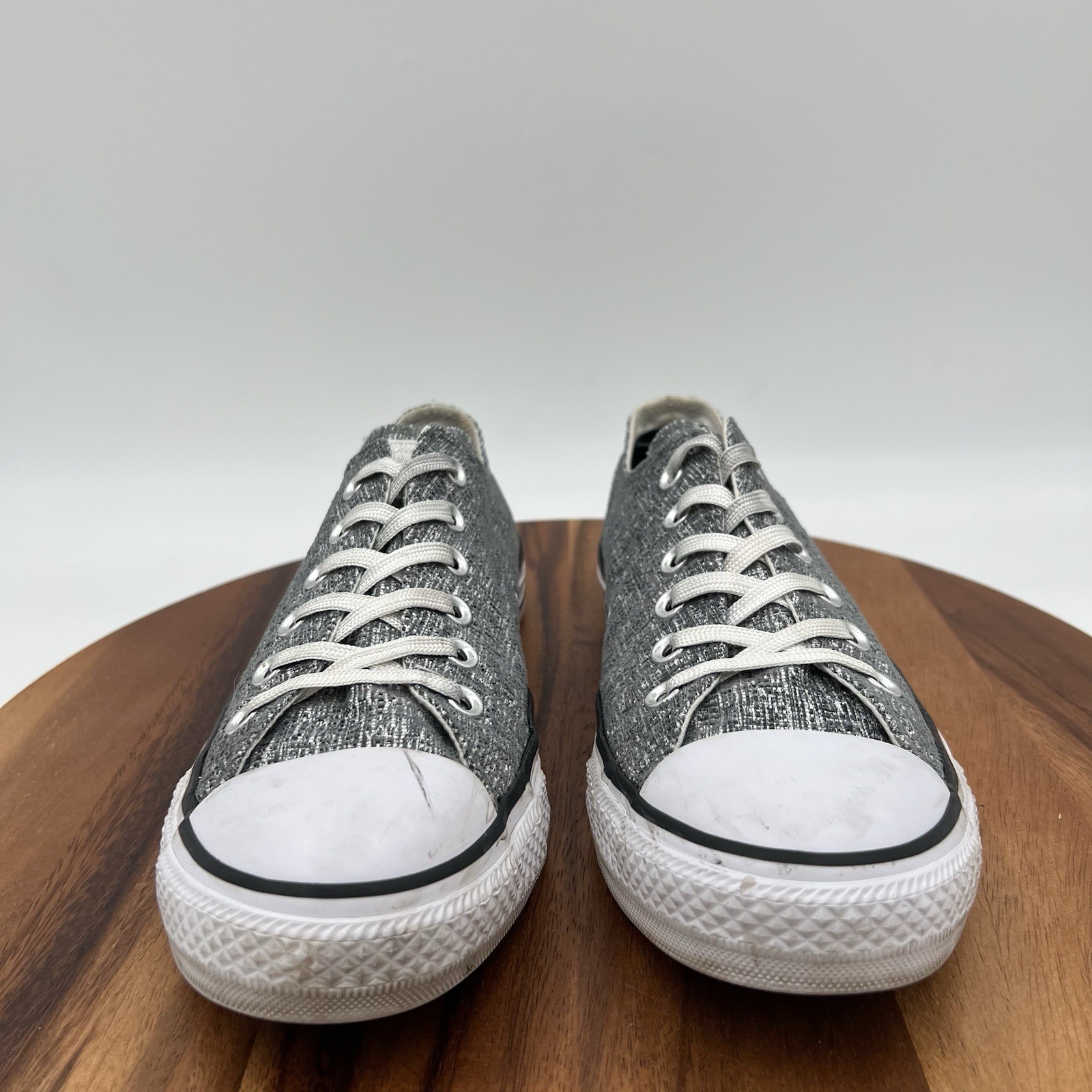 Size 9 Converse Womens CTAS Low Top Silver Sparkly Sneakers Shoes 560302F