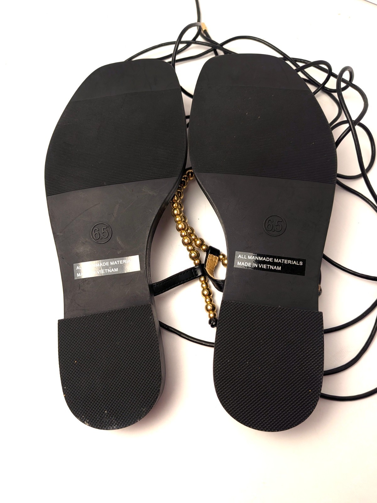 NWOB Dolce Vita Black Gold Beaded Thong Ankle Wrap Sandals Size 6.5 Never Worn!