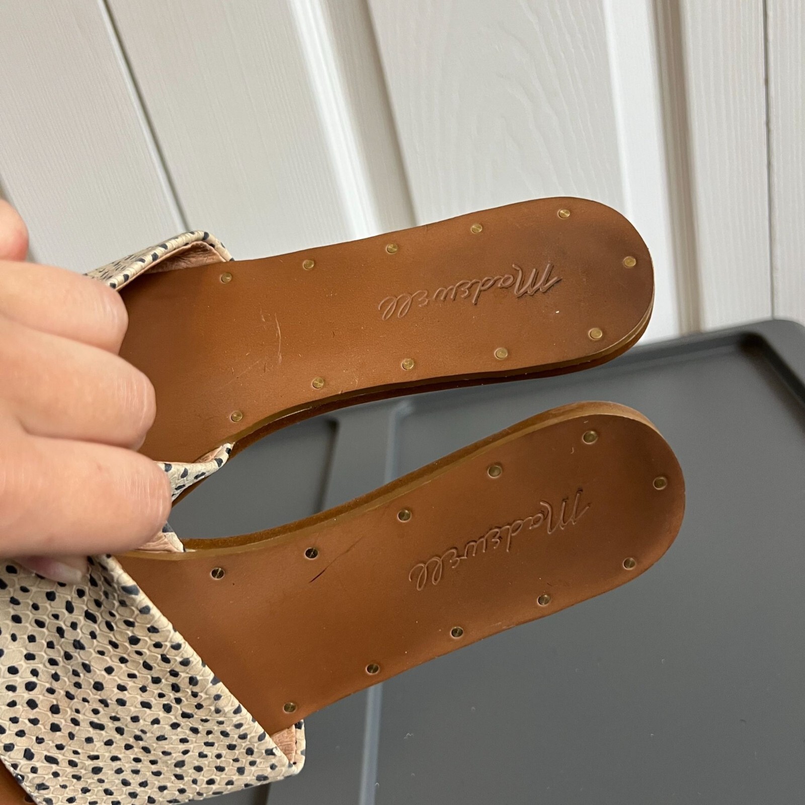 Madewell The Anais Thong Spot Dot Natural Slide Sandals Women’s Size 6.5