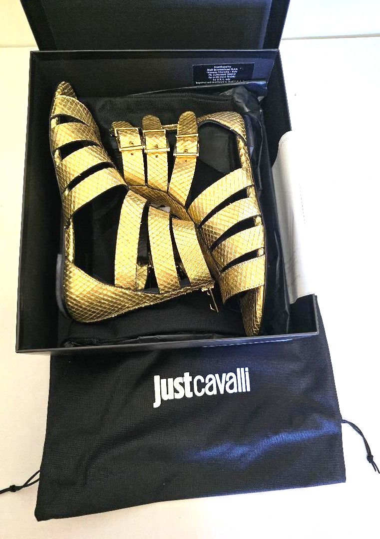 Just Cavalli Python Gold Gladiator Sandal Women’s Size Euro 37 / US 7 NWT