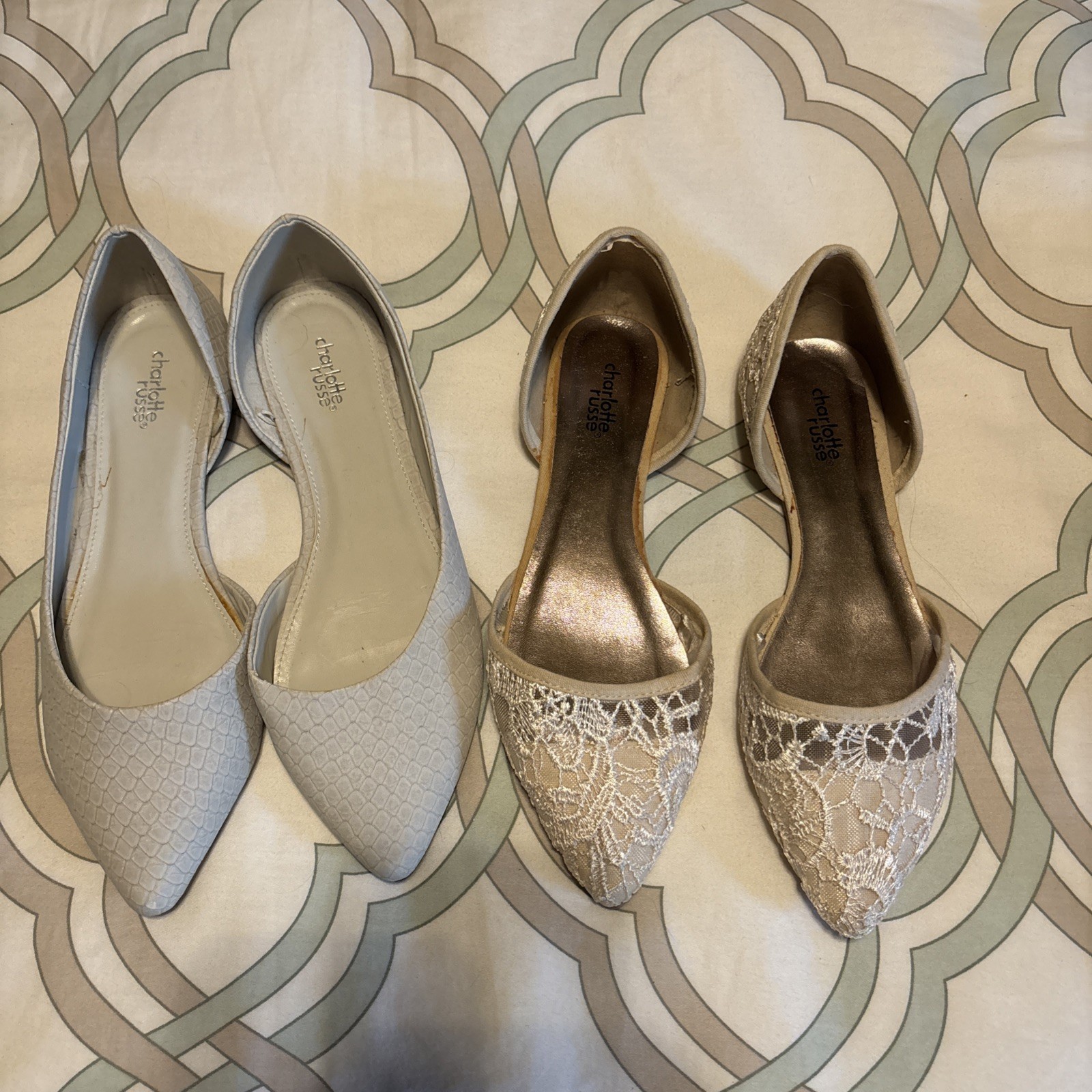 Charlotte Russe Flats White Lace 2 Pairs Size 8
