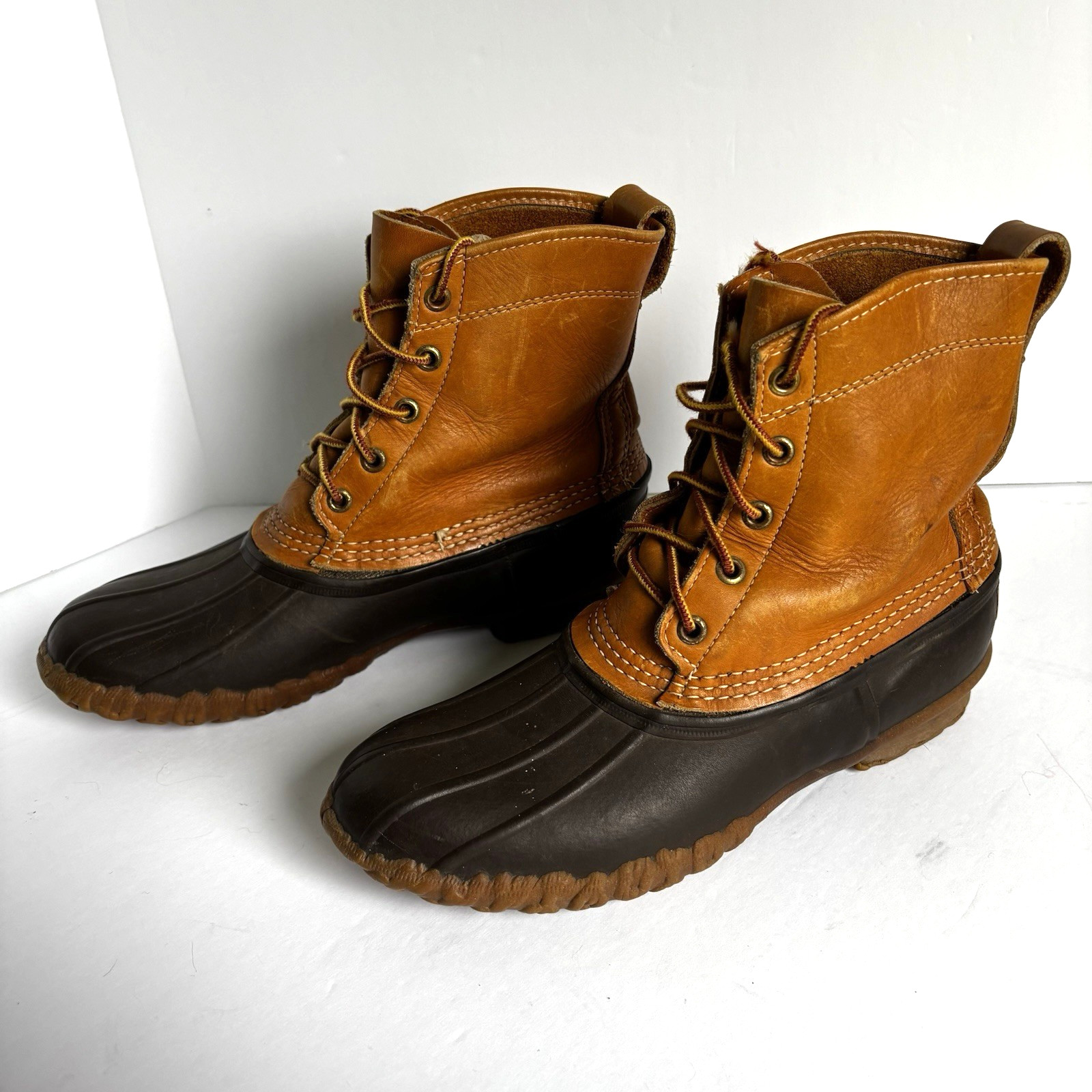 LL Bean Maine Hunting Shoe Duck Boots Women’s Size 8 Brown Leather USA Vintage