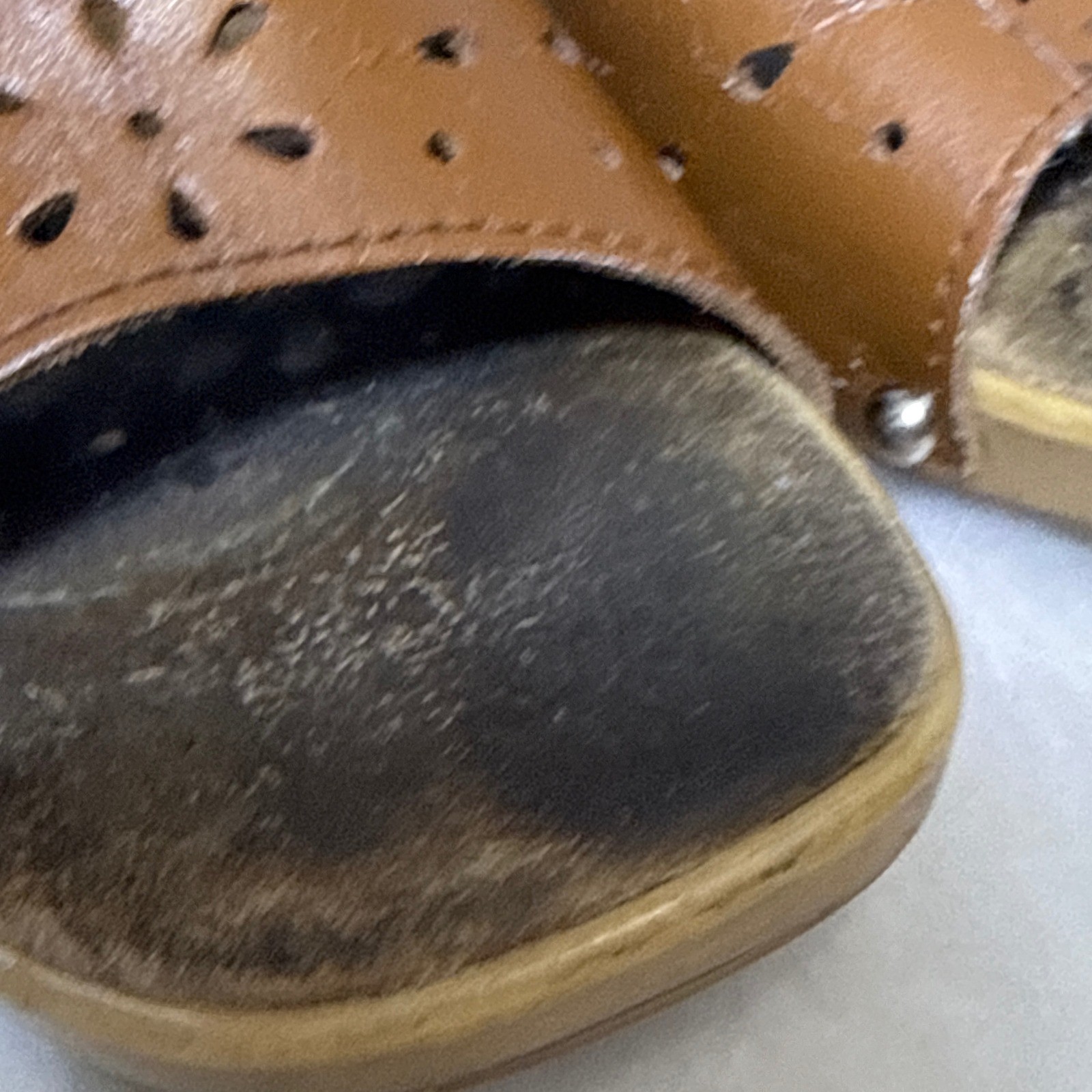 Vtg Candies Brown Leather Studded heels Platform Mules Square Toe 9 shoes y2k