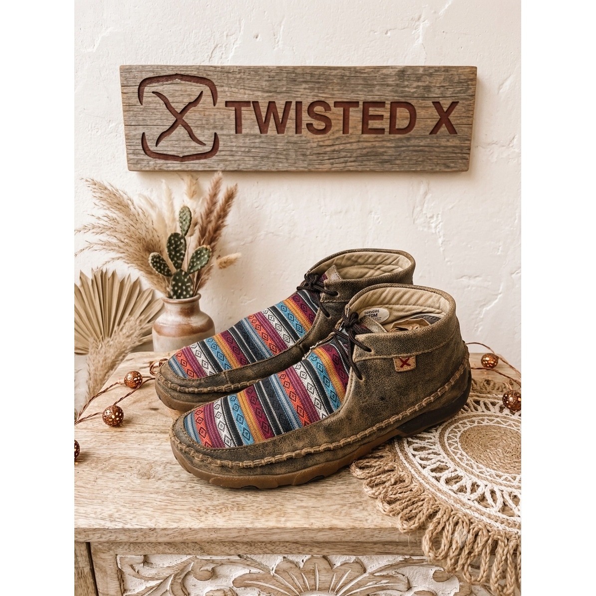 Twisted X Womens Driving Moc Chukka Boots Brown Leather Aztec Serape WDM0096