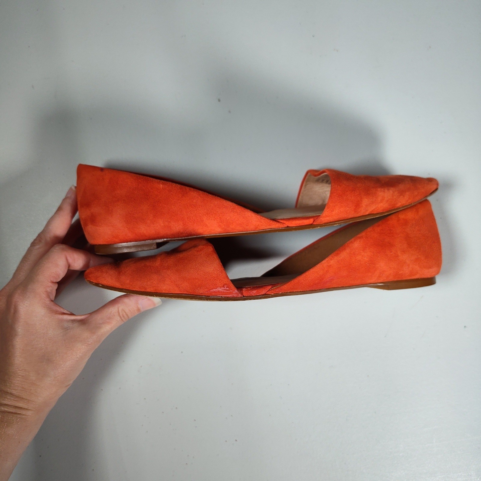 Madewell Lydia Orange Suede Pointed Toe d’Orsay Flats Shoes Womens 8.5
