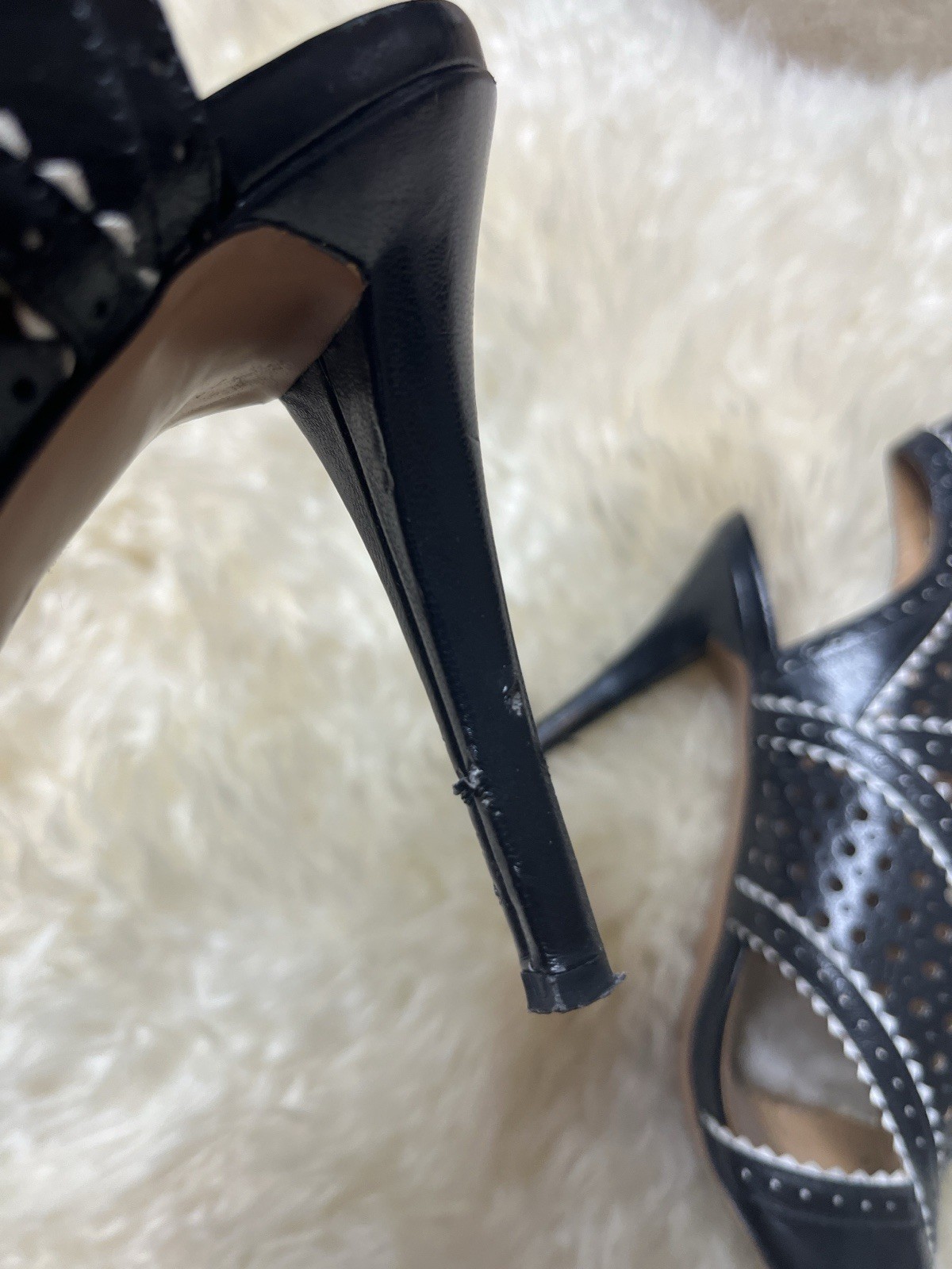 Nine West Danyell Ankle Strap Heeled Sandal Size 7.5 Black and White Leather