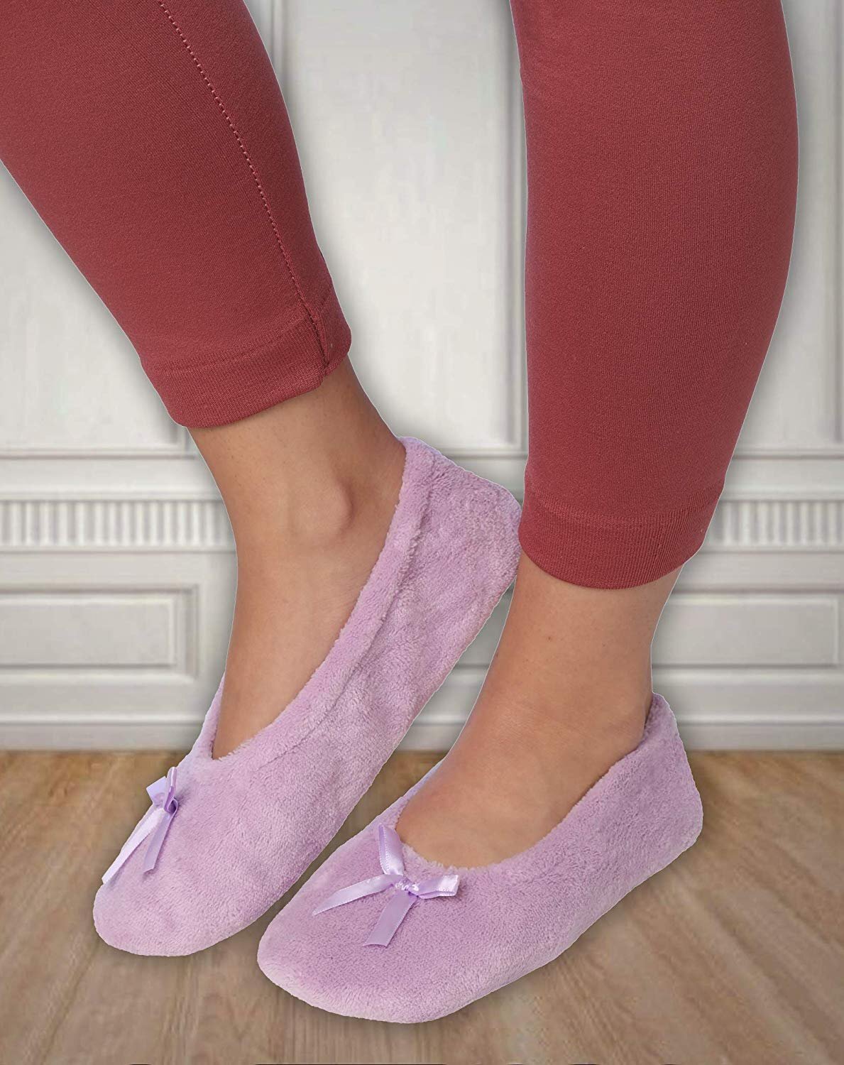 Roxoni Women’s Terry Classic Cotton Ballerina Slippers (Pack of 2)