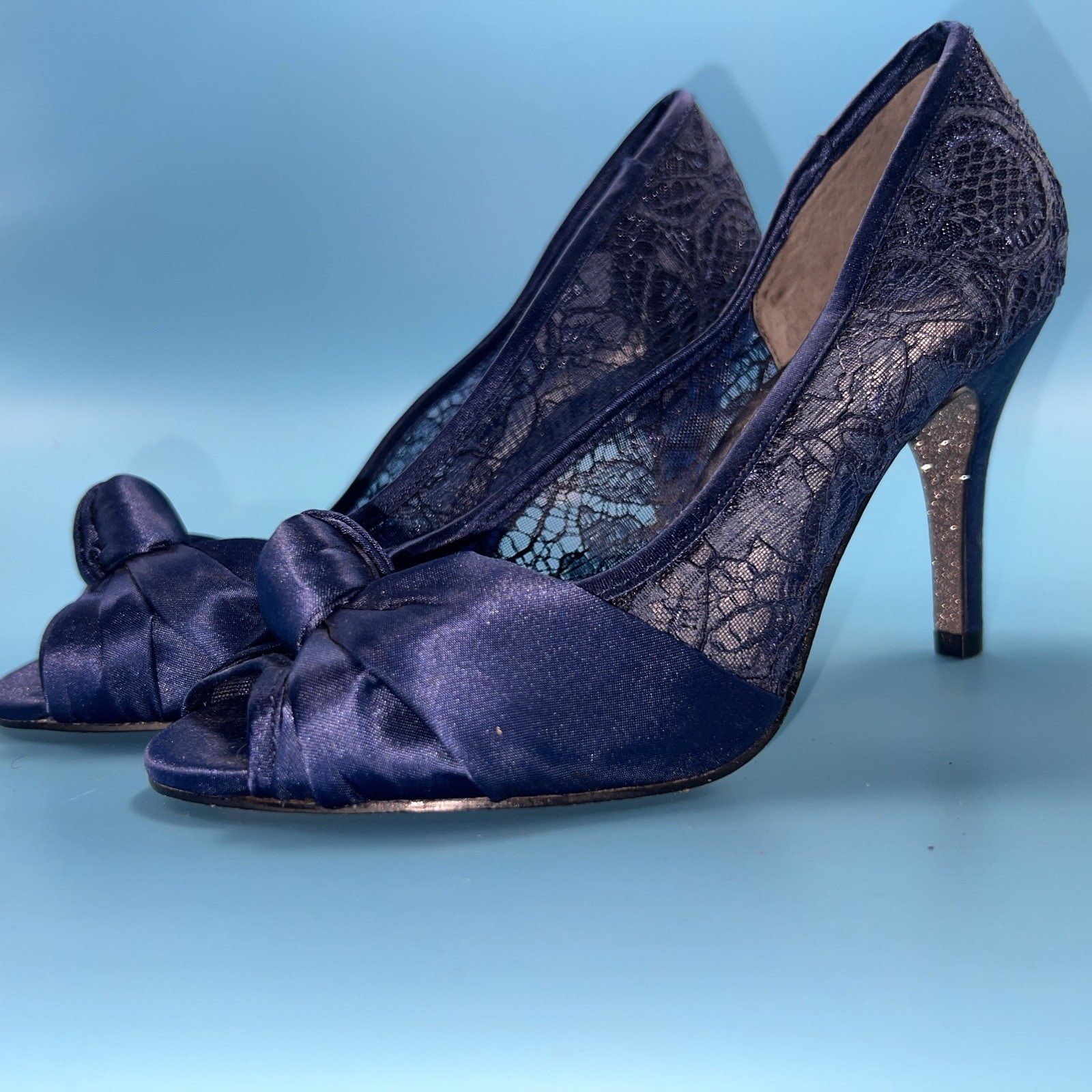 Adrianna Black Papell Francesca Evening Heels Size 10 Black Lace Detail Formal