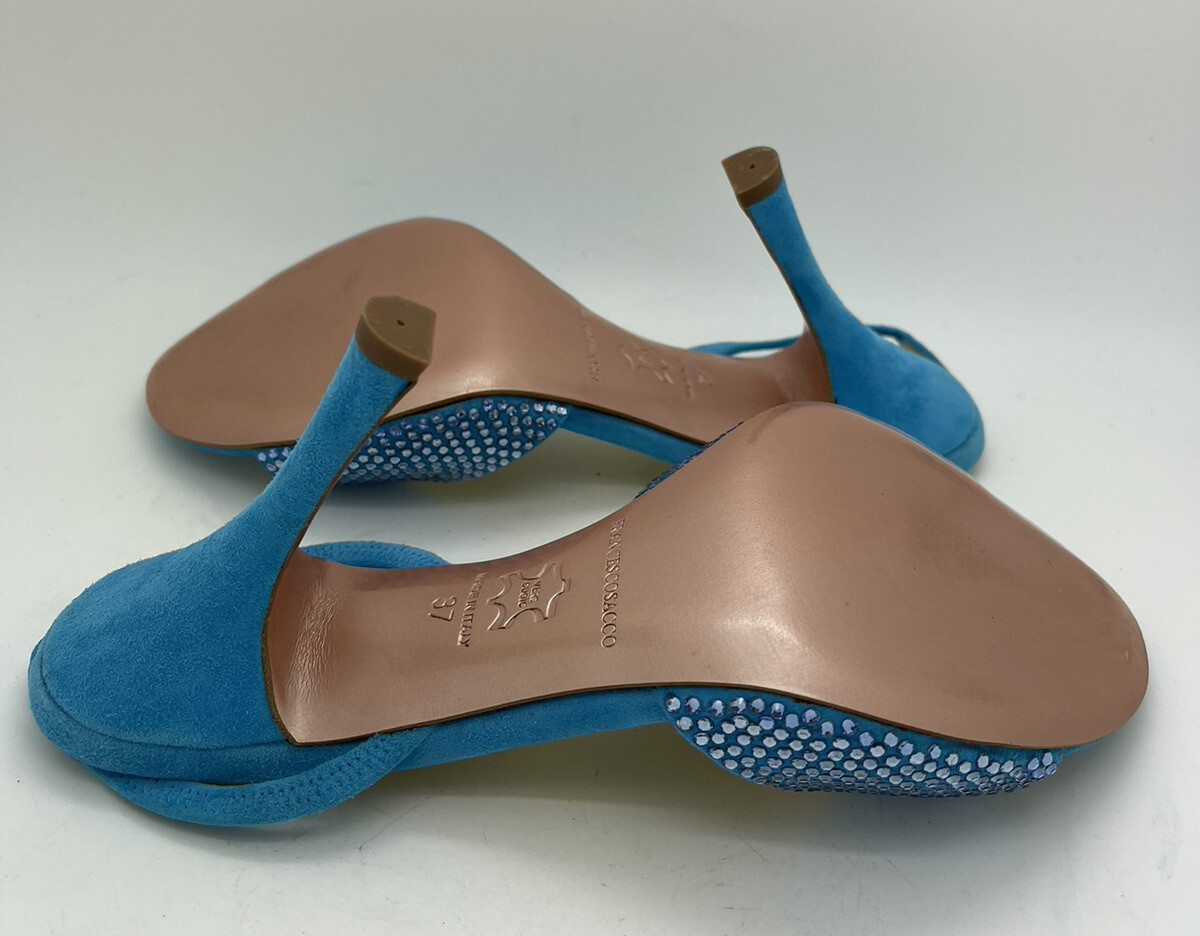 Francesco Sacco Womens Blue Shoes Suede Crystal Size 37 Italy Retail $420