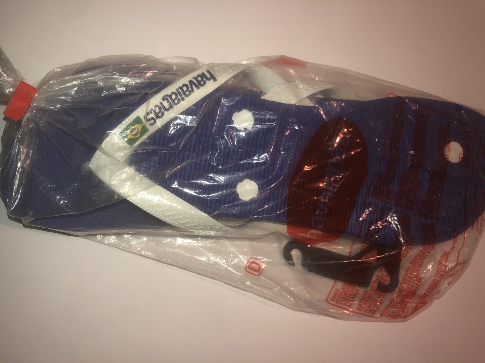 NEW Havaianas Unisex Blue/White Flip Flops US W 11 12 M 9 10 Brazil Logo Flag