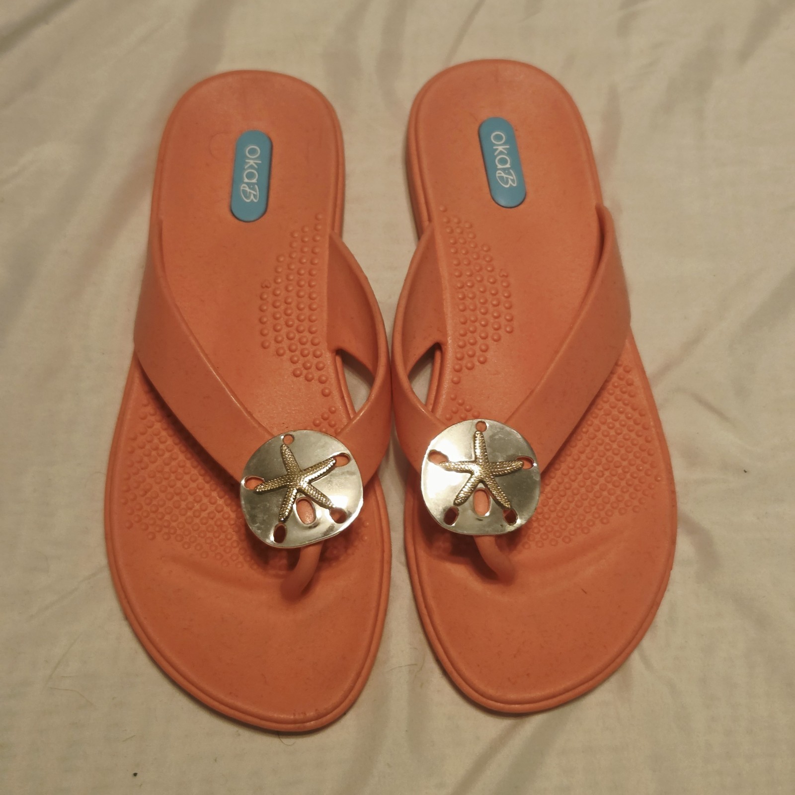 Oka-B Womens Flip Flops Pink Comfort Sandals Size M 8 Starfish Sand Dollar Beach