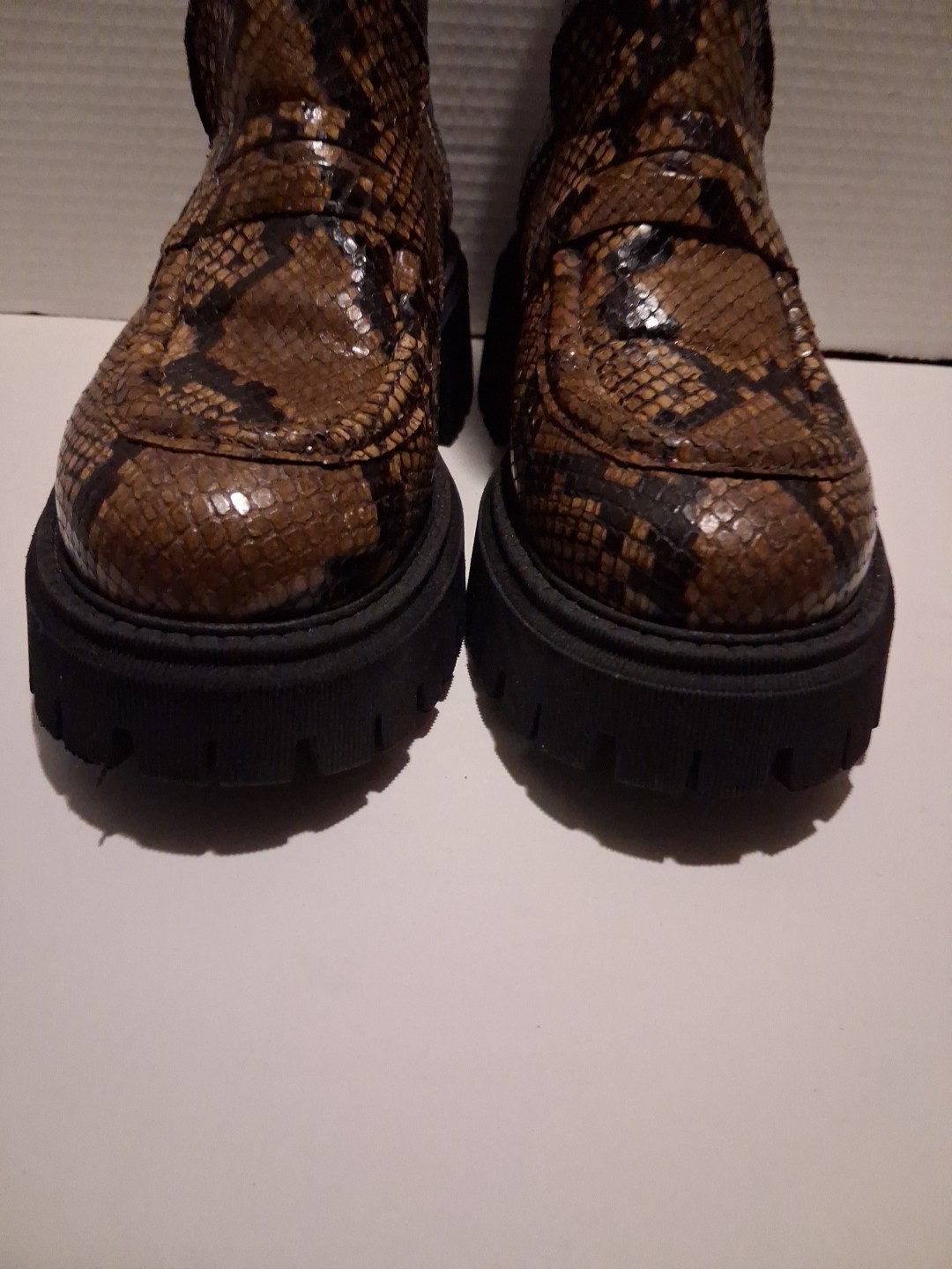 Free People Platform Boots Faux Snake Skin In Brown And Black Size 36 US 6