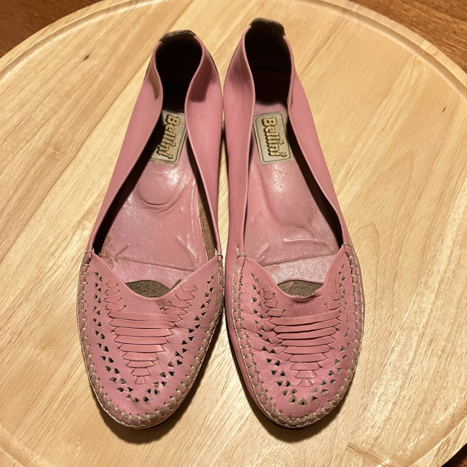 Vintage Pink Leather Huarache Moccasin Loafers