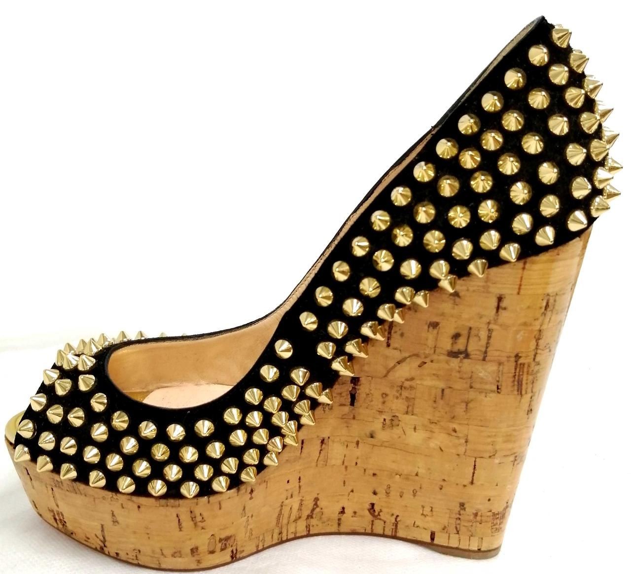 CHRISTIAN LOUBOUTIN Cork Sole Studded Sandals Excellent Condition Used