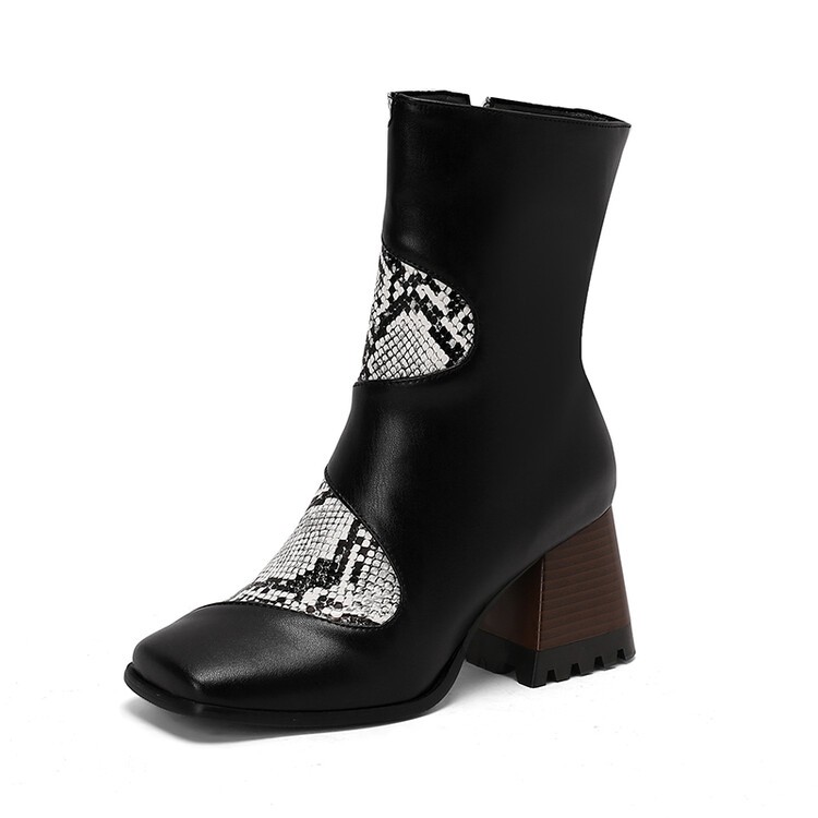 Occident Women’s Zip Square Toe Patchwork Ankle Boots Riding Dress Western Shoes