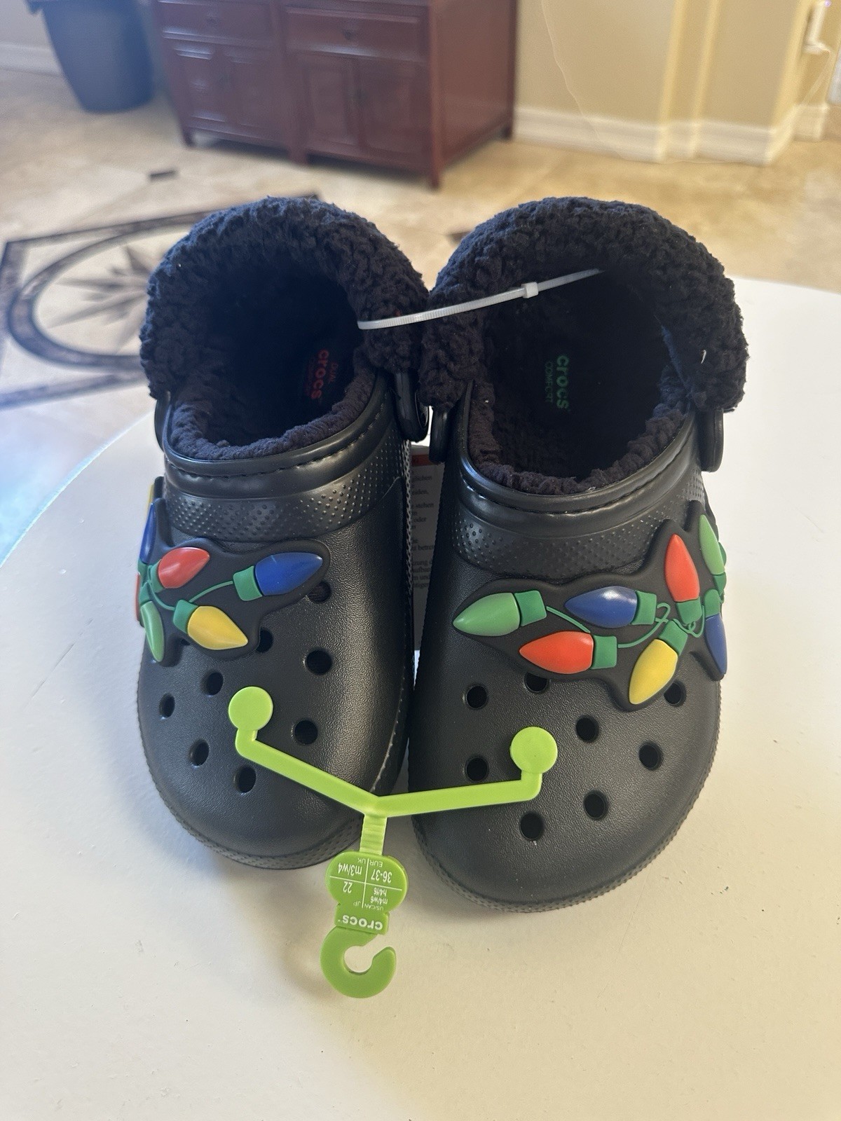 Black Crocs «Classic Holiday» Lined Clogs ft. Festive Christmas Light Graphics