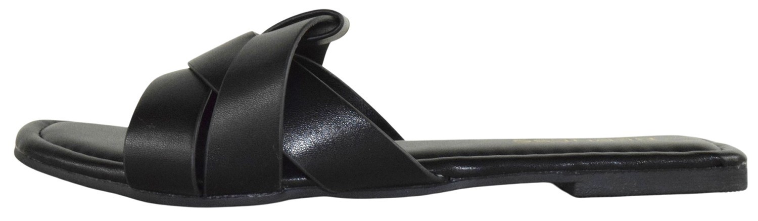 Berness Women Slide Sandals Criss Cross Strap Flat Slip-On Cushioned TOPAZ Black