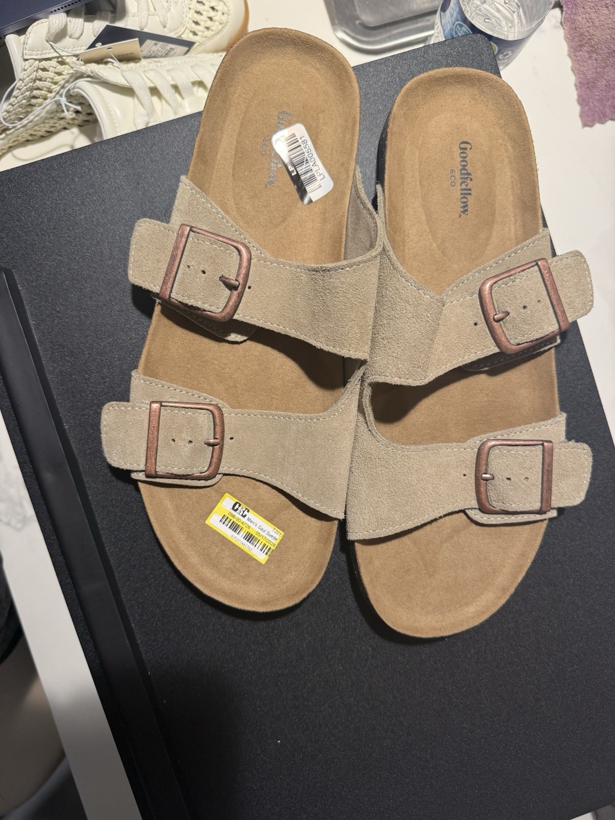 Goodfellow & Co Women’s Beige Suede Double Buckle Adjustable Slide Sandals