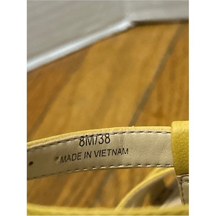 Jessica Simpson Yellow Crisscross T-Strap Cork Wedges Ankle Buckle Size 8