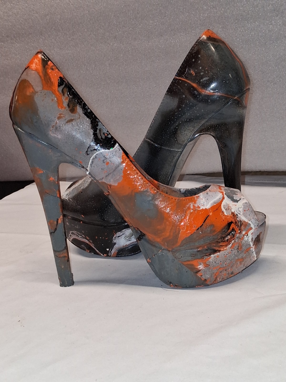 custom hydrodip Abstract Marbled Peep Toe Stiletto Slip-On Heels Black/Gray