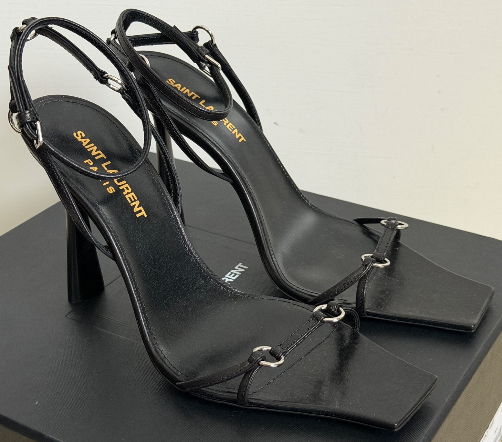 NIB Saint Laurent YSL Nova Black Leather Ring Strappy Sandals Pumps 36.5 $1495